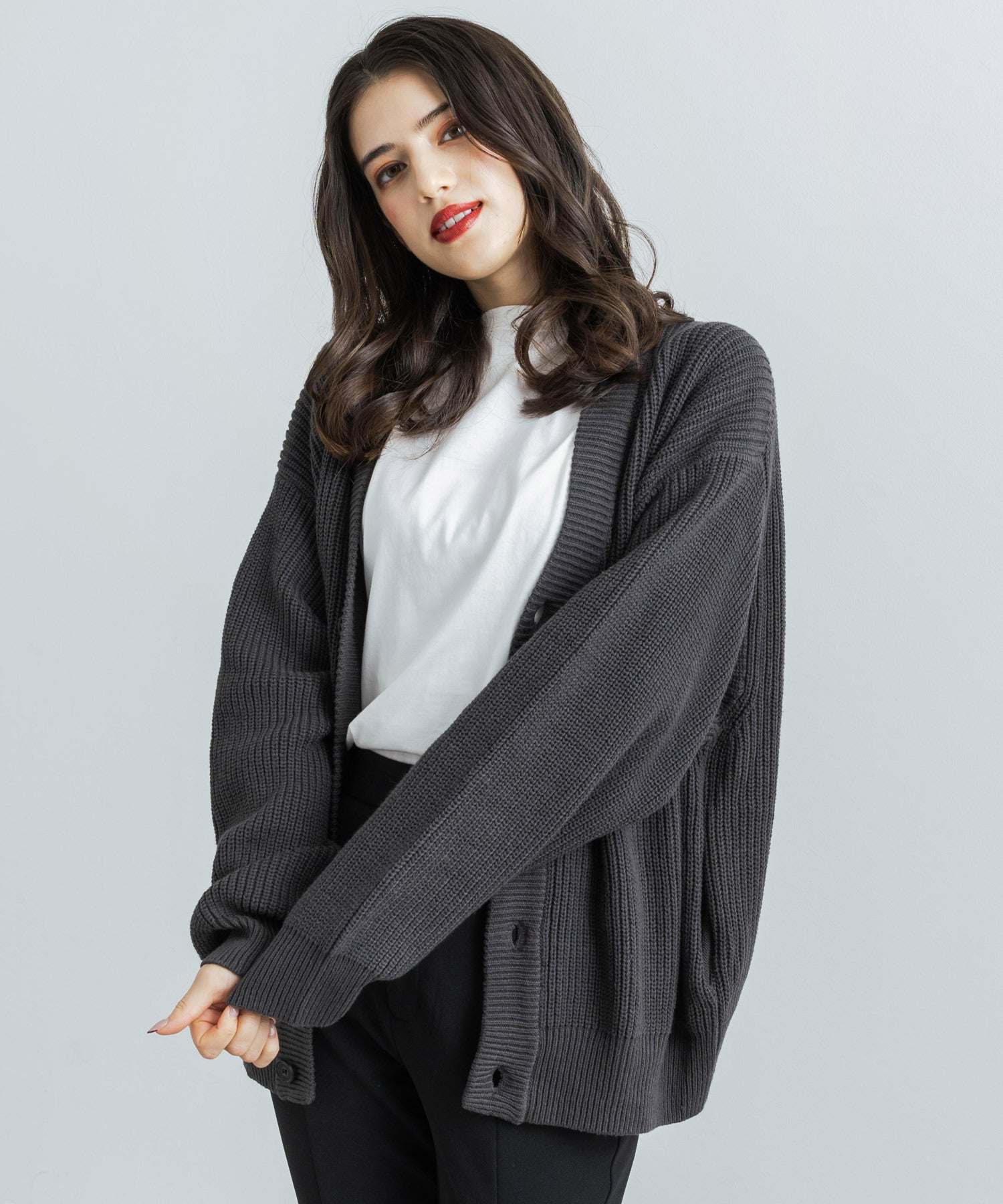 ロッキーモンロー Rocky Monroe ニットカーディガン メンズ レディース セーター 片畦編み ハイバルキー ウォッシャブル 羽織り ライトアウター オーバーサイズ ビッグシルエット カジュアル