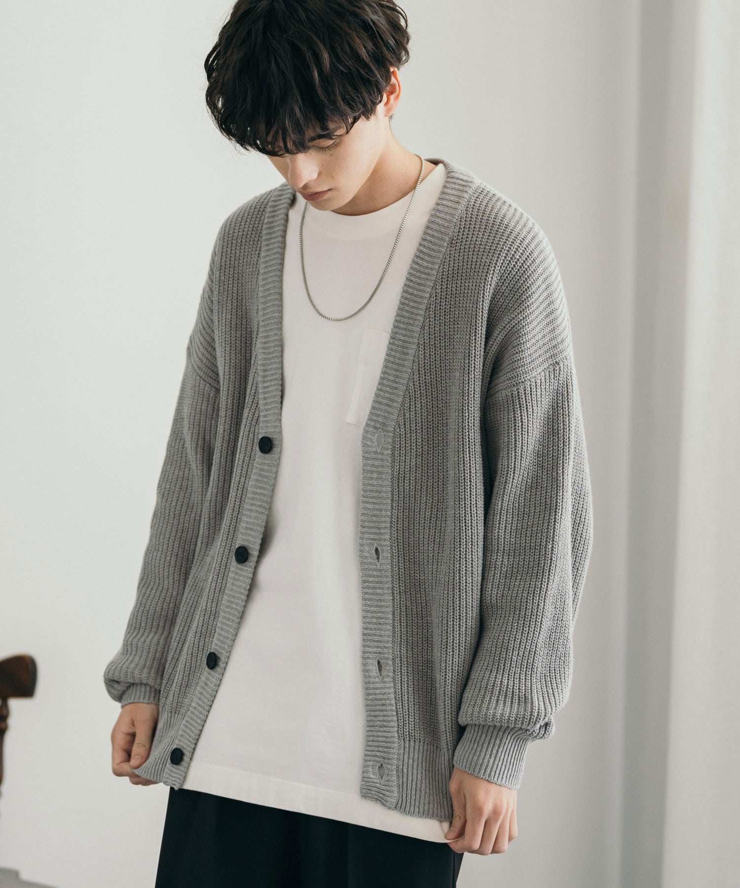 ロッキーモンロー Rocky Monroe ニットカーディガン メンズ レディース セーター 片畦編み ハイバルキー ウォッシャブル 羽織り ライトアウター オーバーサイズ ビッグシルエット カジュアル