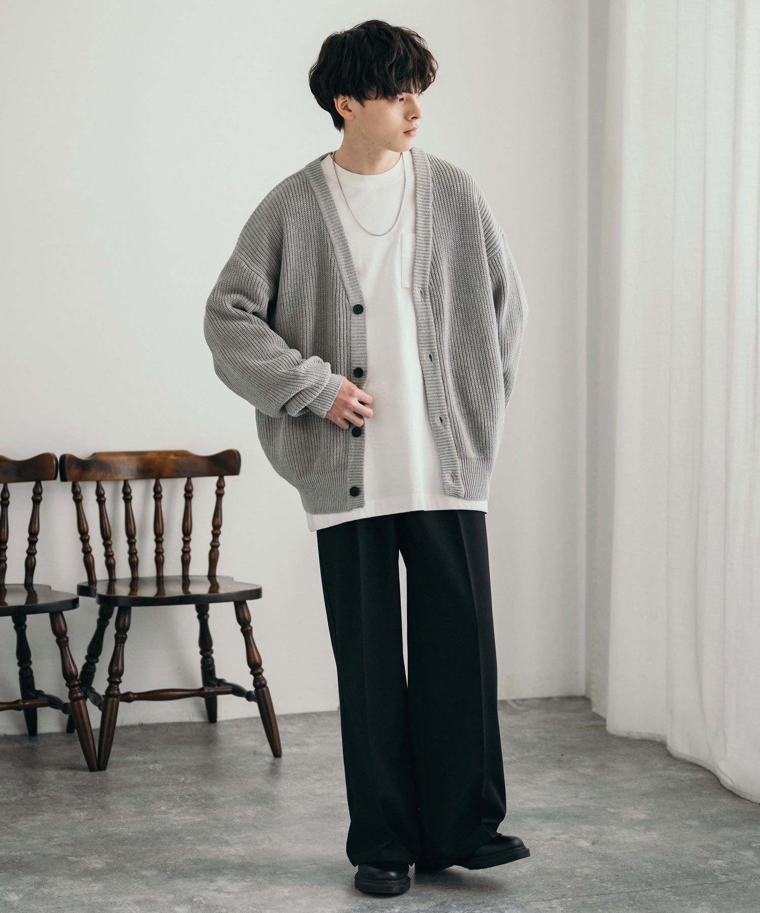 ロッキーモンロー Rocky Monroe ニットカーディガン メンズ レディース セーター 片畦編み ハイバルキー ウォッシャブル 羽織り ライトアウター オーバーサイズ ビッグシルエット カジュアル