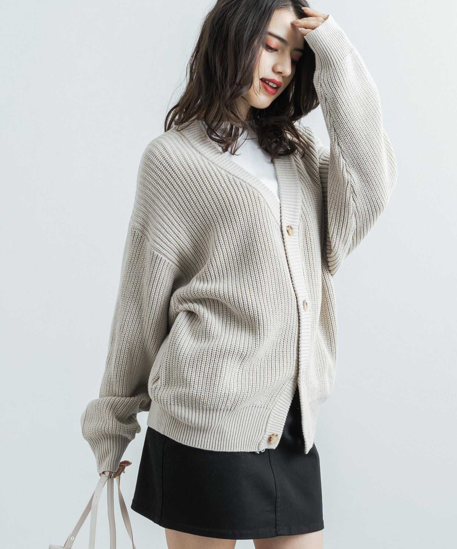 ロッキーモンロー Rocky Monroe ニットカーディガン メンズ レディース セーター 片畦編み ハイバルキー ウォッシャブル 羽織り ライトアウター オーバーサイズ ビッグシルエット カジュアル