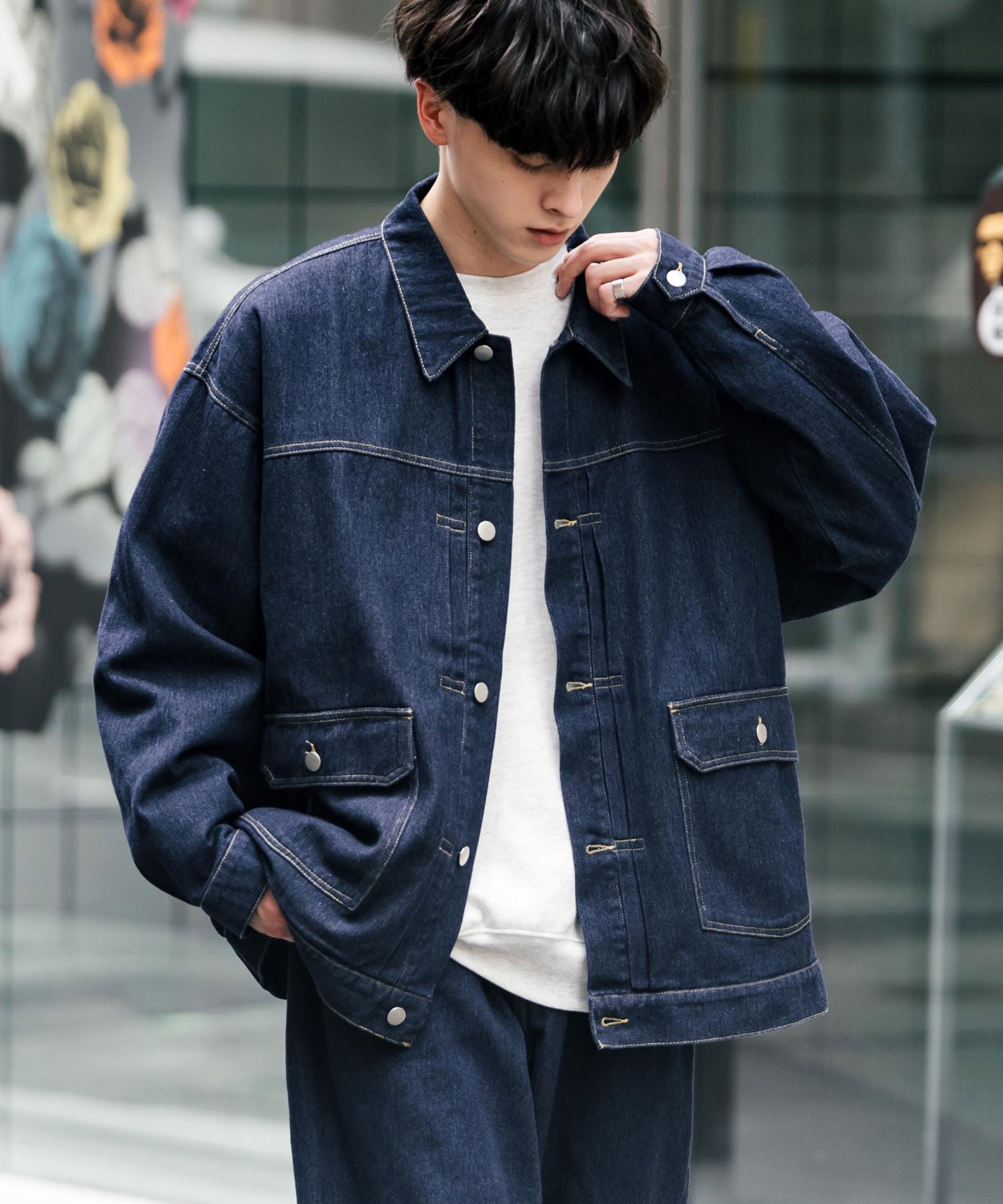 ロッキーモンロー Rocky Monroe セットアップ デニムジャケット ワイドパンツ メンズ レディース ライトアウター オーバーサイズ ビッグシルエット ゆったり ワーク セカンド 2nd Gジャン