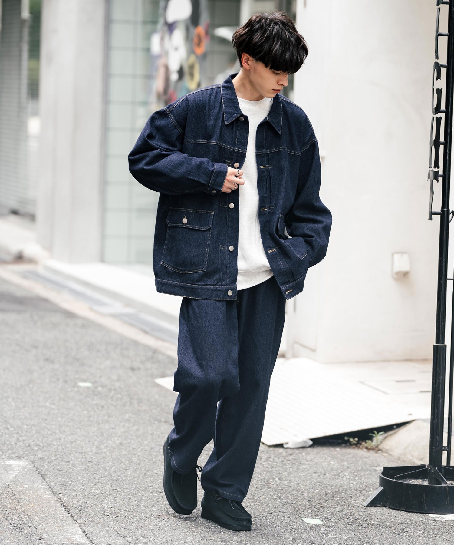 ロッキーモンロー Rocky Monroe セットアップ デニムジャケット ワイドパンツ メンズ レディース ライトアウター オーバーサイズ ビッグシルエット ゆったり ワーク セカンド 2nd Gジャン