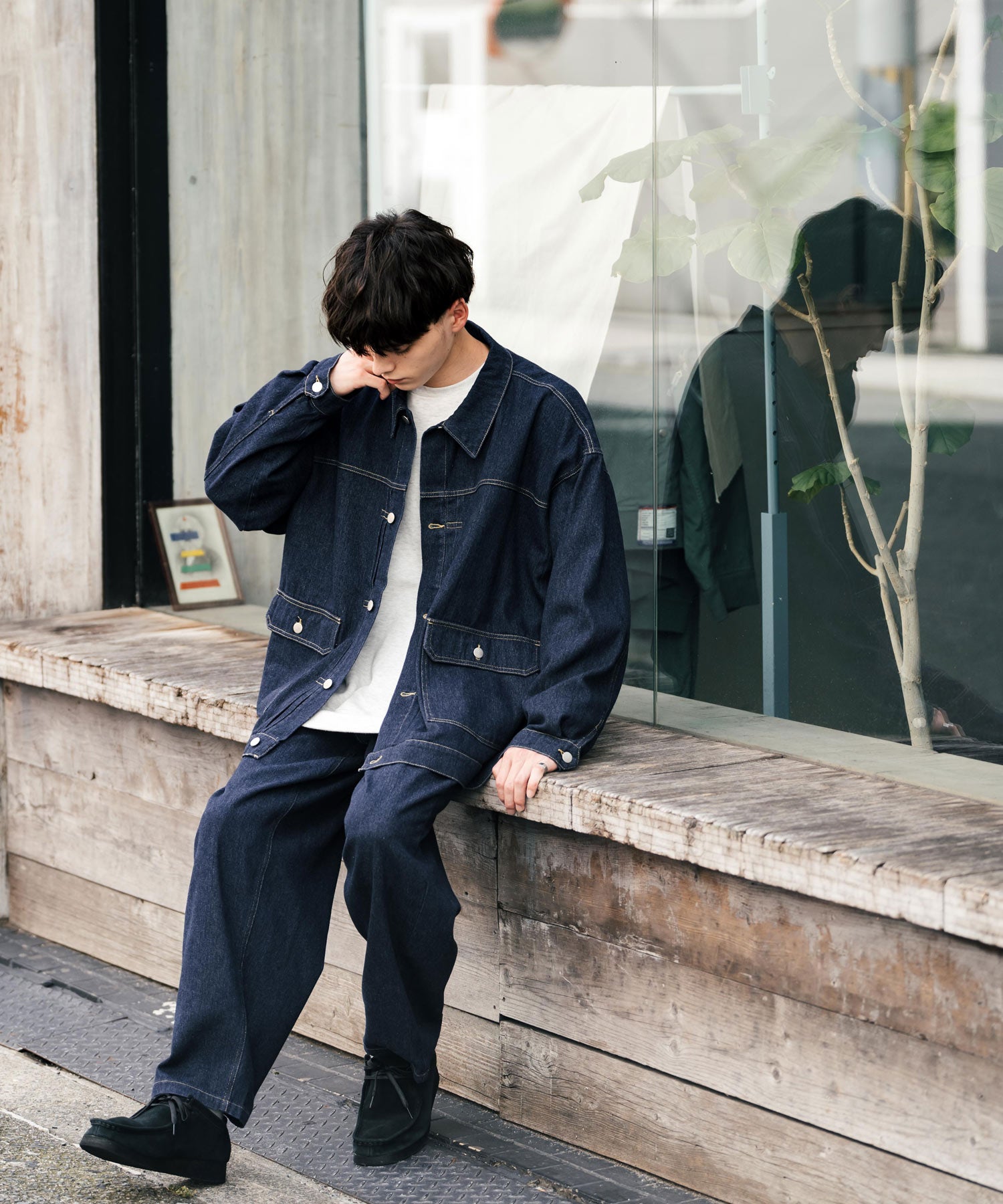 ロッキーモンロー Rocky Monroe セットアップ デニムジャケット ワイドパンツ メンズ レディース ライトアウター オーバーサイズ ビッグシルエット ゆったり ワーク セカンド 2nd Gジャン