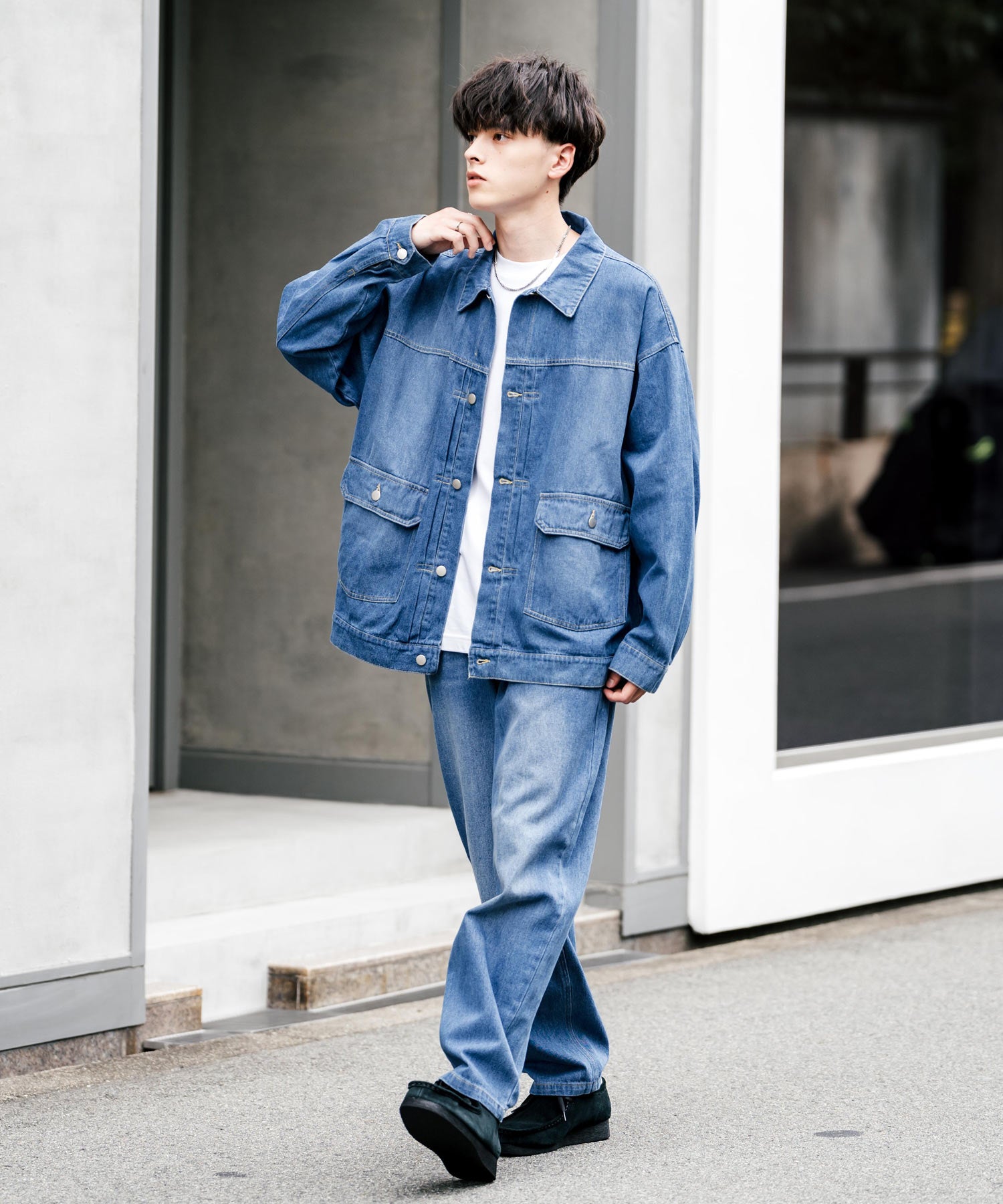 ロッキーモンロー Rocky Monroe セットアップ デニムジャケット ワイドパンツ メンズ レディース ライトアウター オーバーサイズ ビッグシルエット ゆったり ワーク セカンド 2nd Gジャン