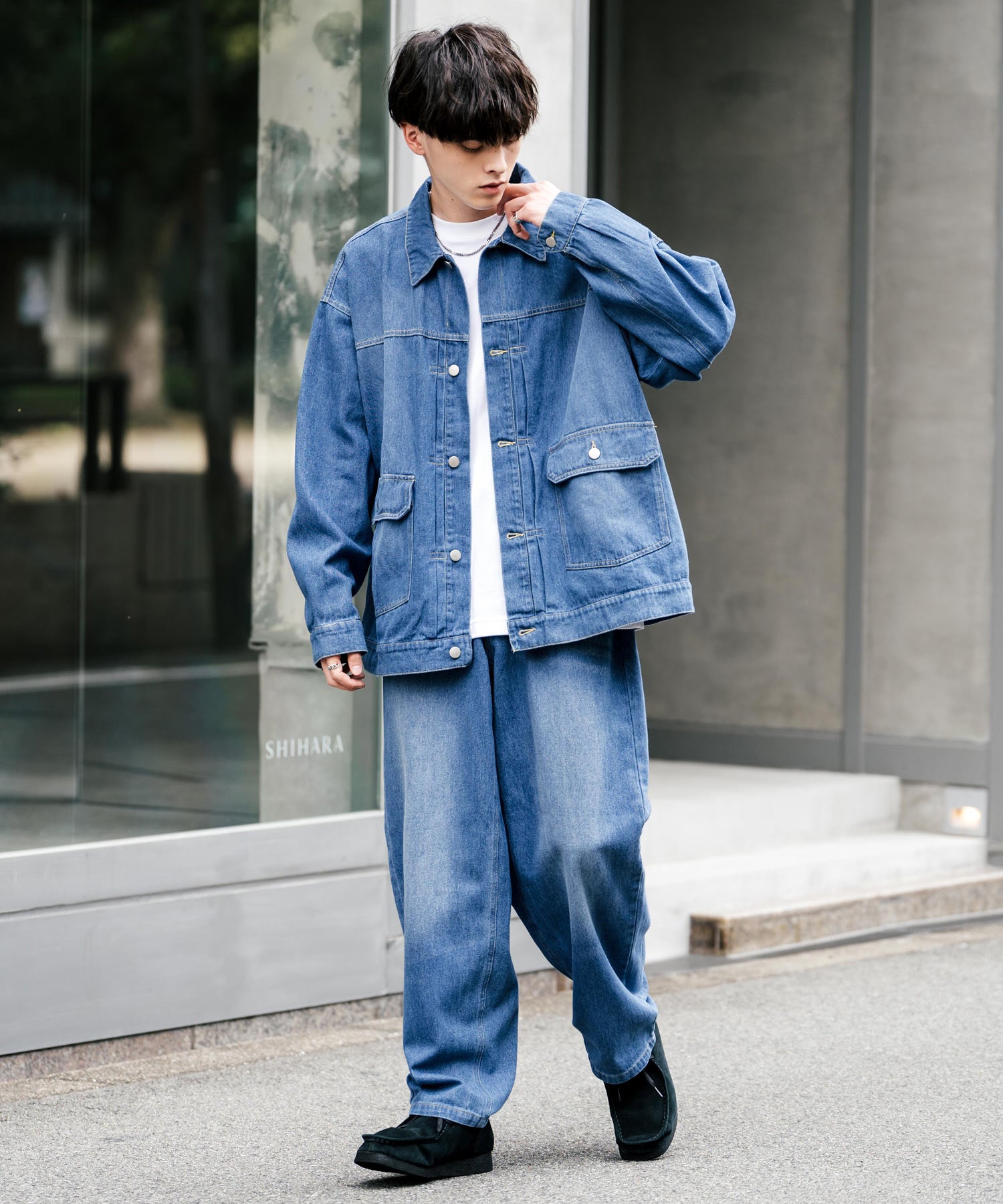 ロッキーモンロー Rocky Monroe セットアップ デニムジャケット ワイドパンツ メンズ レディース ライトアウター オーバーサイズ ビッグシルエット ゆったり ワーク セカンド 2nd Gジャン