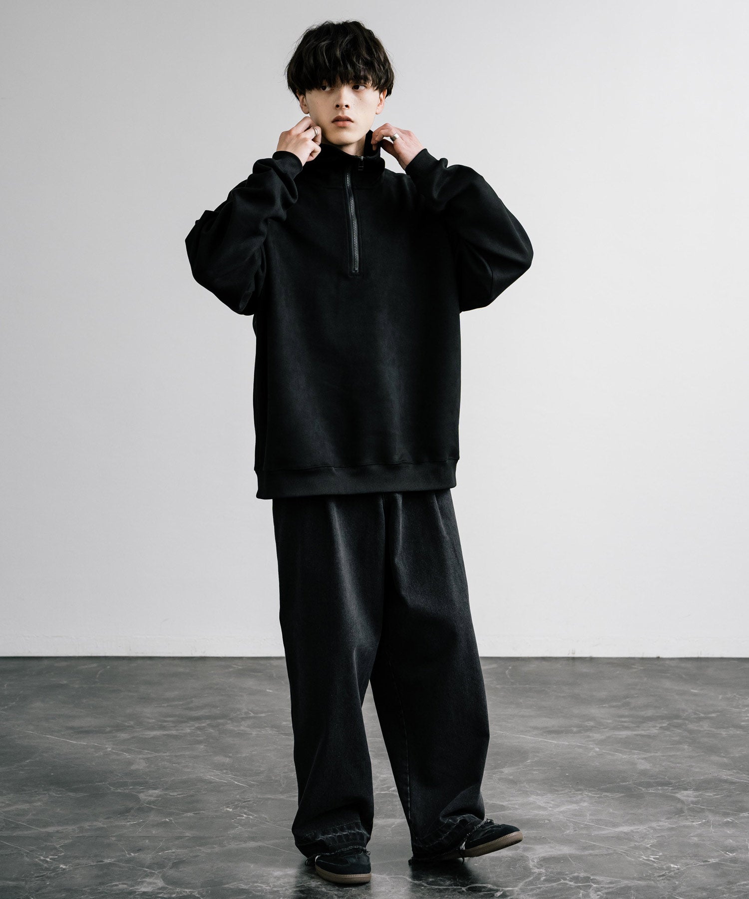 洛基·門羅 Rocky Monroe 半拉鍊 針織衫 假麂皮 男士 女士 長袖 套頭 大碼 寬鬆 起毛感 彈性 素色 簡約 13774