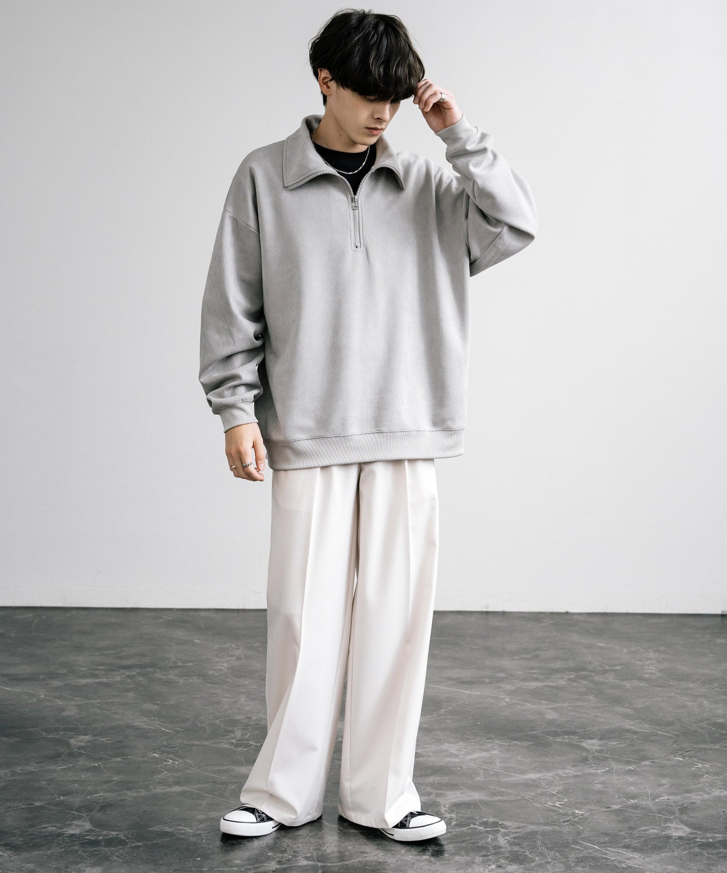 洛基·門羅 Rocky Monroe 半拉鍊 針織衫 假麂皮 男士 女士 長袖 套頭 大碼 寬鬆 起毛感 彈性 素色 簡約 13774