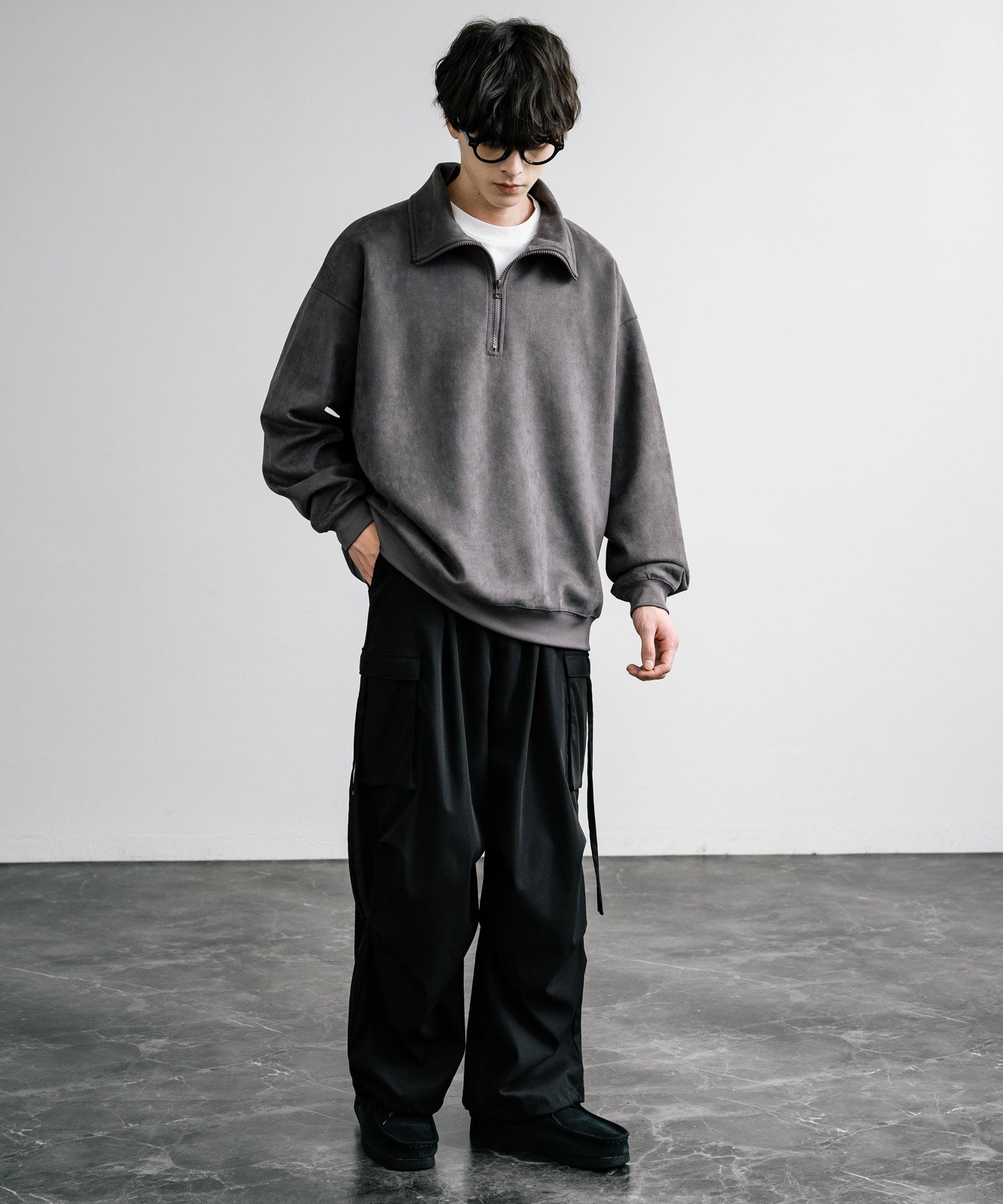 洛基·門羅 Rocky Monroe 半拉鍊 針織衫 假麂皮 男士 女士 長袖 套頭 大碼 寬鬆 起毛感 彈性 素色 簡約 13774