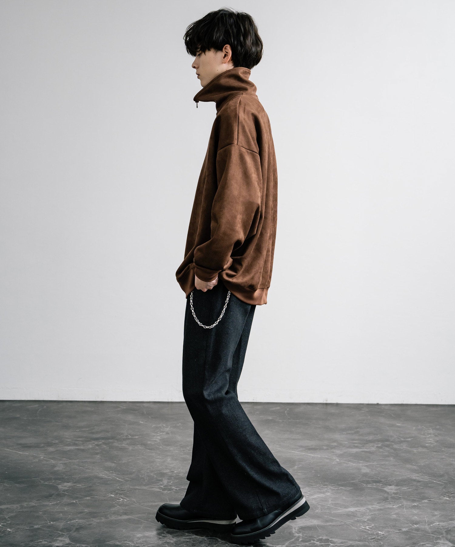 洛基·門羅 Rocky Monroe 半拉鍊 針織衫 假麂皮 男士 女士 長袖 套頭 大碼 寬鬆 起毛感 彈性 素色 簡約 13774