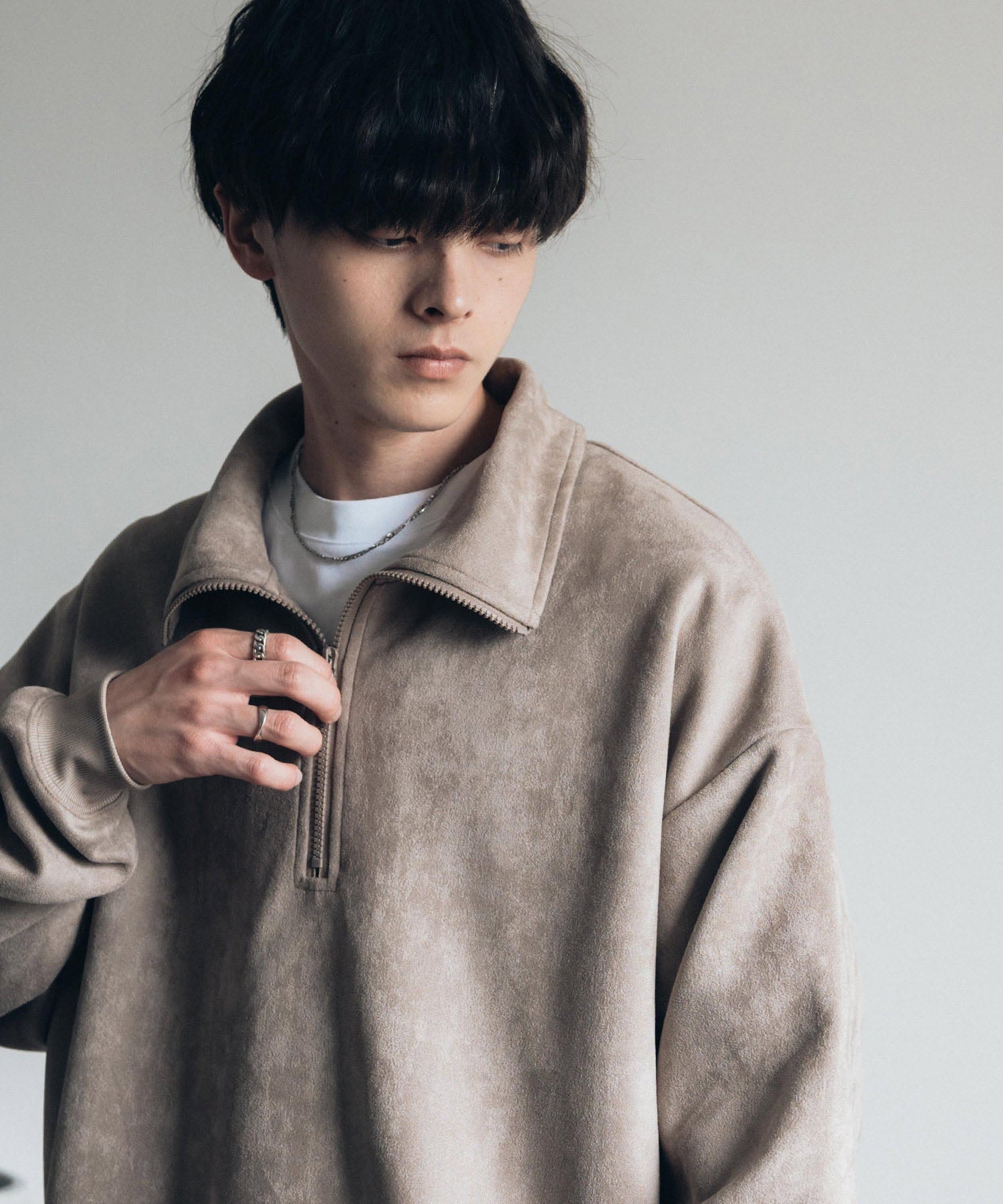 洛基·門羅 Rocky Monroe 半拉鍊 針織衫 假麂皮 男士 女士 長袖 套頭 大碼 寬鬆 起毛感 彈性 素色 簡約 13774