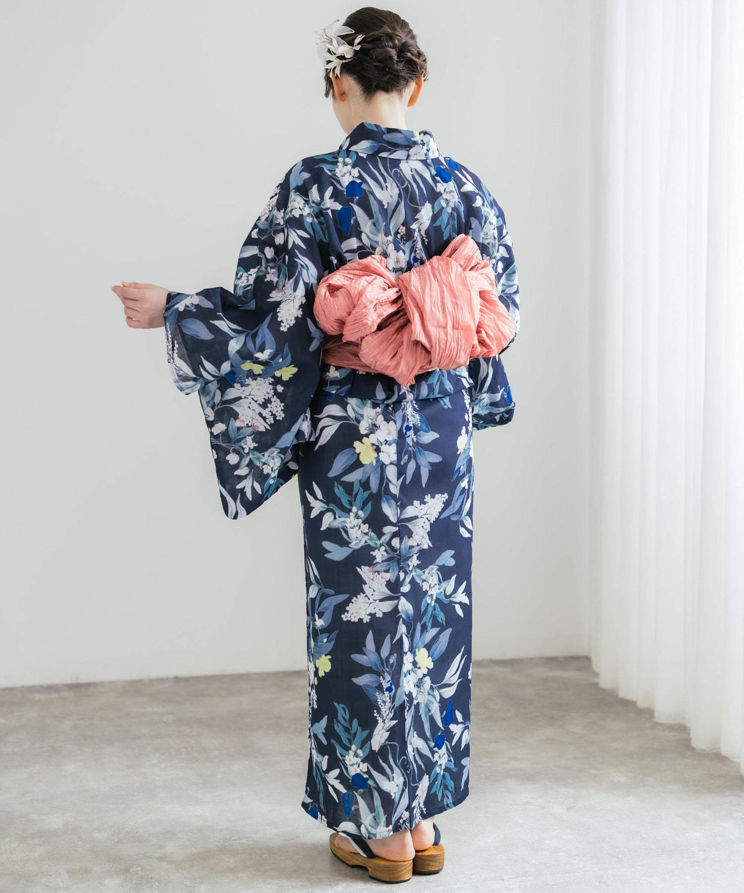 ロッキーモンロー Rocky Monroe 浴衣 2点セット レディース しわ兵児帯 和服 花柄 綿100% 女性用 大人 可愛い レトロ おしゃれ フリーサイズ 花火 夏祭り ゆかた 14697 (A) A