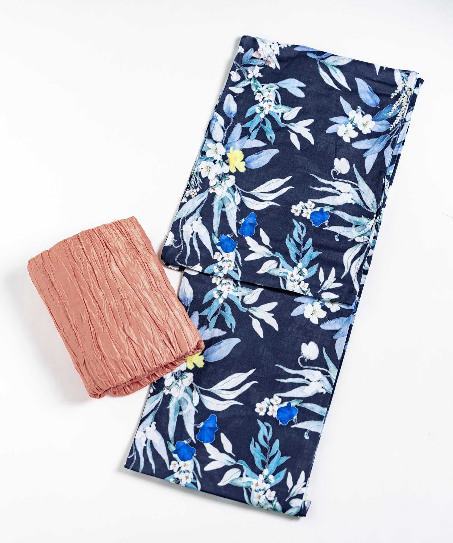 ロッキーモンロー Rocky Monroe 浴衣 2点セット レディース しわ兵児帯 和服 花柄 綿100% 女性用 大人 可愛い レトロ おしゃれ フリーサイズ 花火 夏祭り ゆかた 14697 (A) A