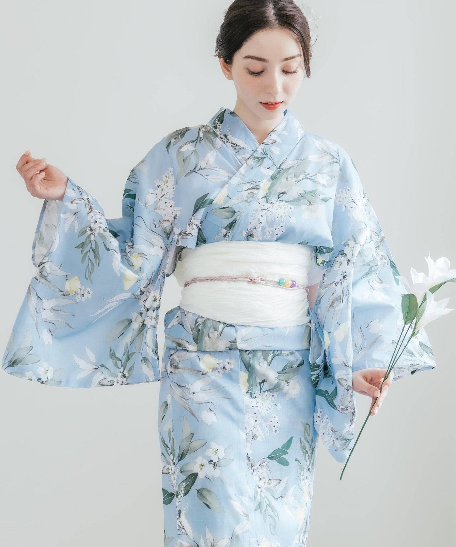 ロッキーモンロー Rocky Monroe 浴衣 2点セット レディース しわ兵児帯 和服 花柄 綿100% 女性用 大人 可愛い レトロ おしゃれ フリーサイズ 花火 夏祭り ゆかた 14697 (A) A