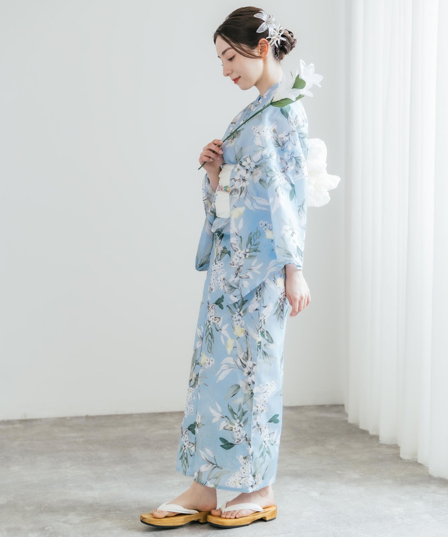 ロッキーモンロー Rocky Monroe 浴衣 2点セット レディース しわ兵児帯 和服 花柄 綿100% 女性用 大人 可愛い レトロ おしゃれ フリーサイズ 花火 夏祭り ゆかた 14697 (A) A