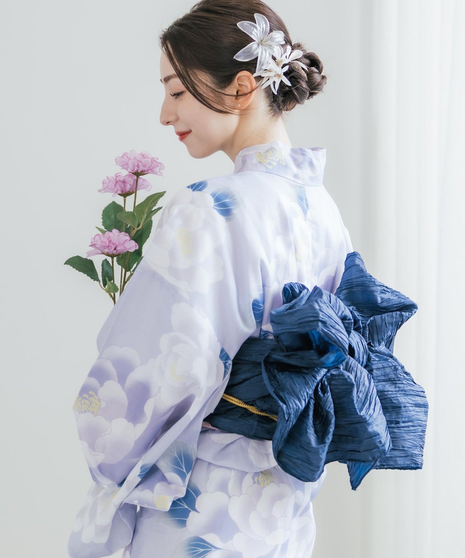 ロッキーモンロー Rocky Monroe 浴衣 2点セット レディース しわ兵児帯 和服 花柄 綿100% 女性用 大人 可愛い レトロ おしゃれ フリーサイズ 花火 夏祭り ゆかた 14697 (A) A