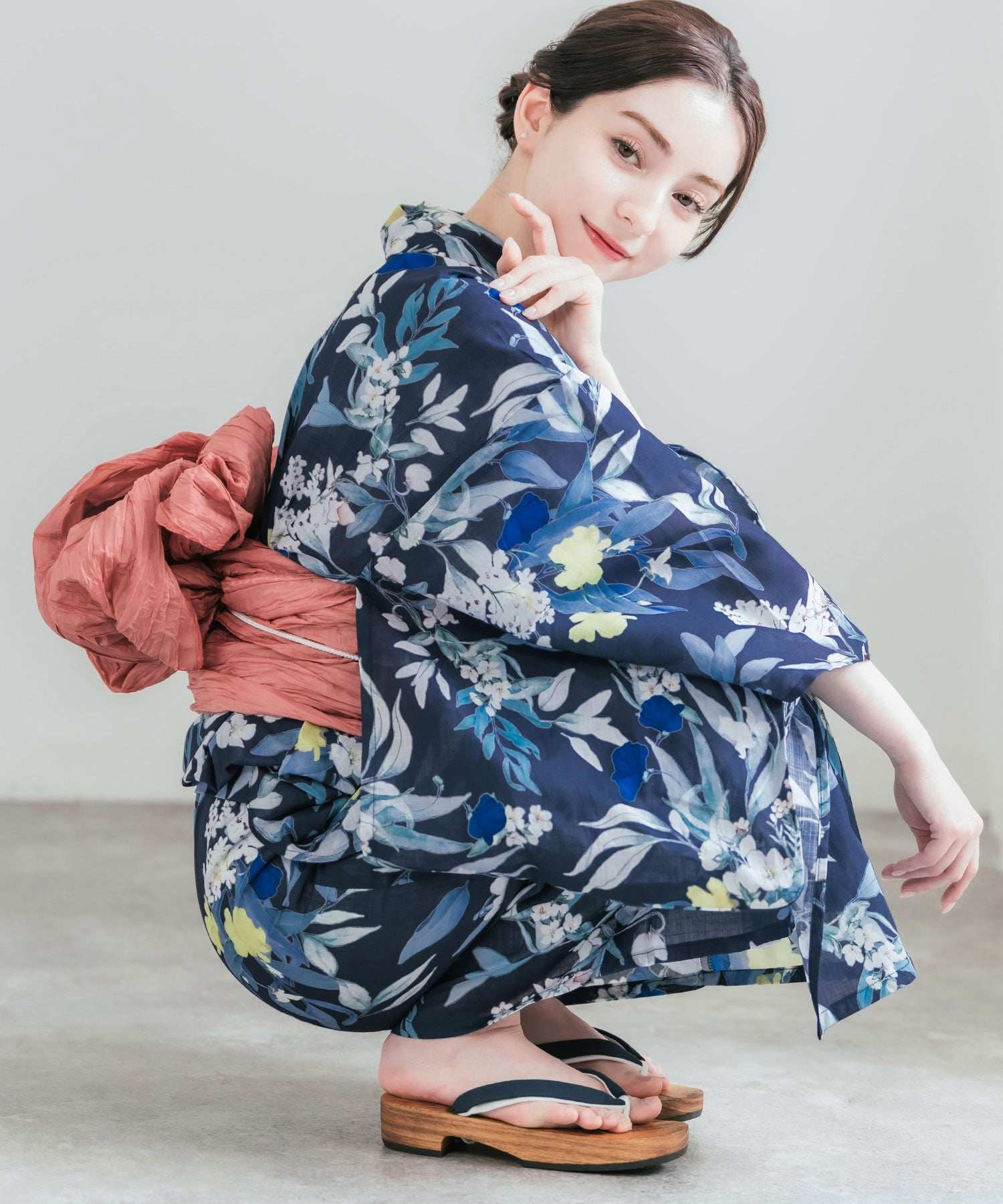 ロッキーモンロー Rocky Monroe 浴衣 2点セット レディース しわ兵児帯 和服 花柄 綿100% 女性用 大人 可愛い レトロ おしゃれ フリーサイズ 花火 夏祭り ゆかた 14697 (B) B