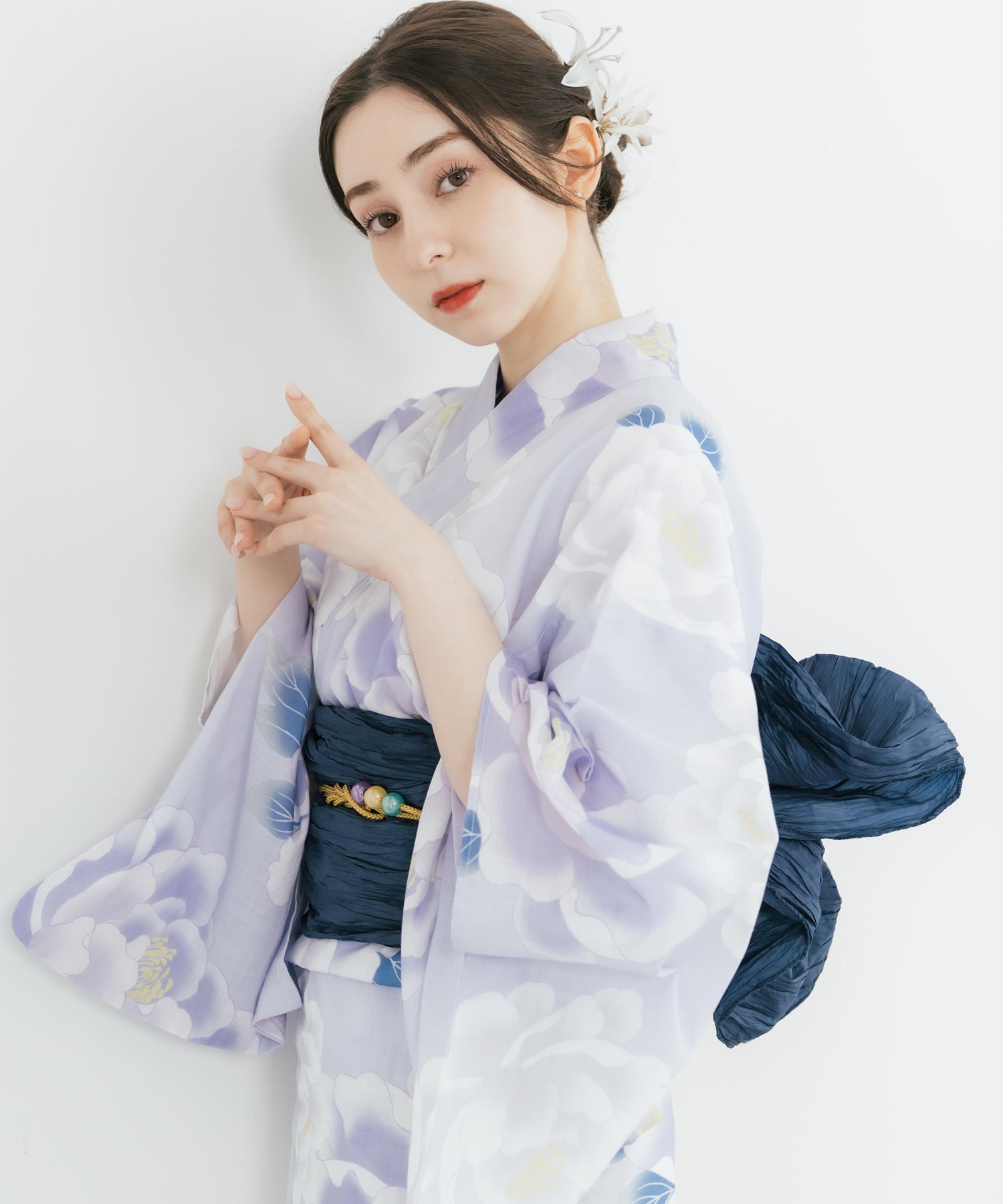 ロッキーモンロー Rocky Monroe 浴衣 2点セット レディース しわ兵児帯 和服 花柄 綿100% 女性用 大人 可愛い レトロ おしゃれ フリーサイズ 花火 夏祭り ゆかた 14697 (E) E