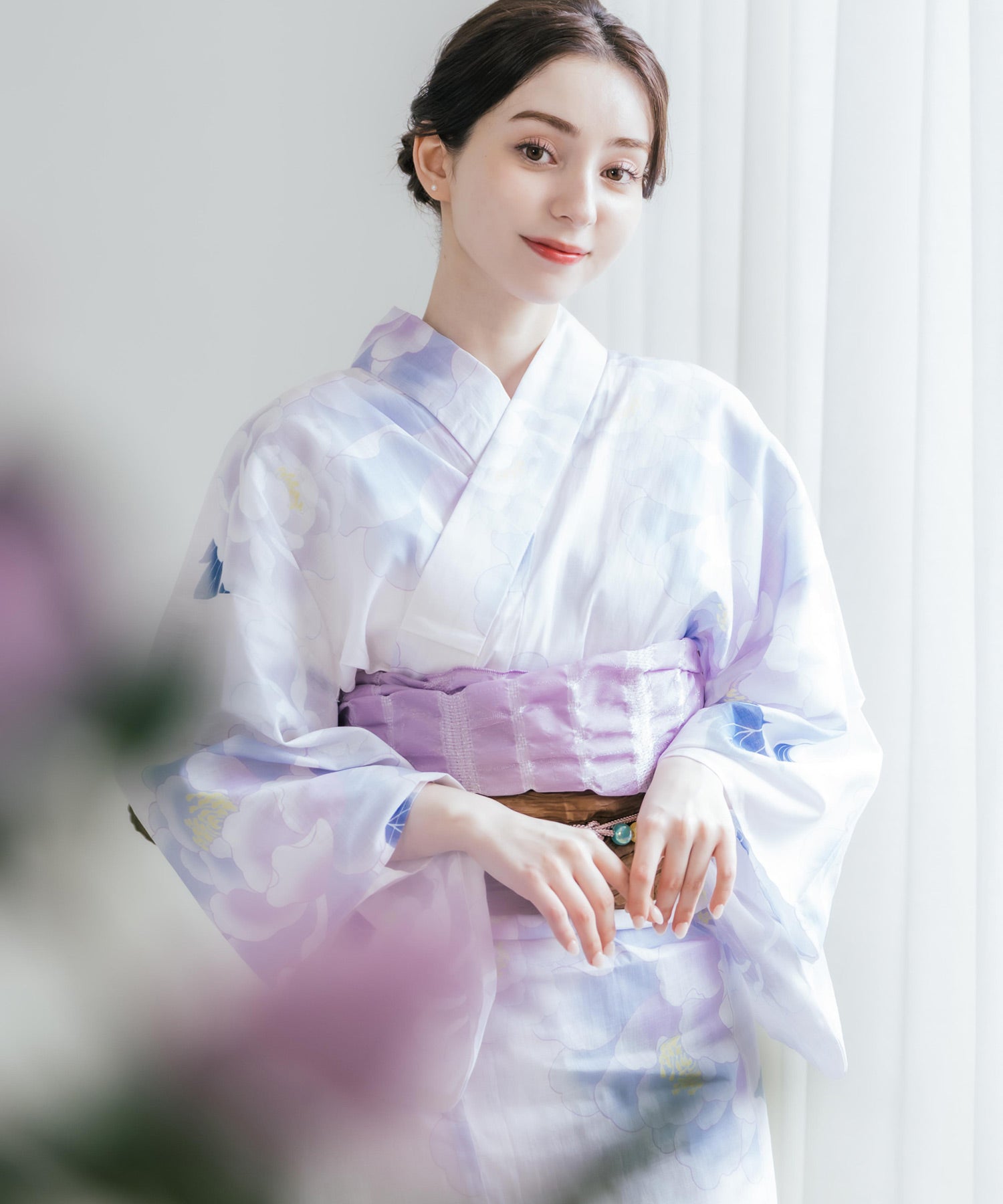 ロッキーモンロー Rocky Monroe 浴衣 2点セット レディース しわ兵児帯 和服 花柄 綿100% 女性用 大人 可愛い レトロ おしゃれ フリーサイズ 花火 夏祭り ゆかた 14697 (F) F