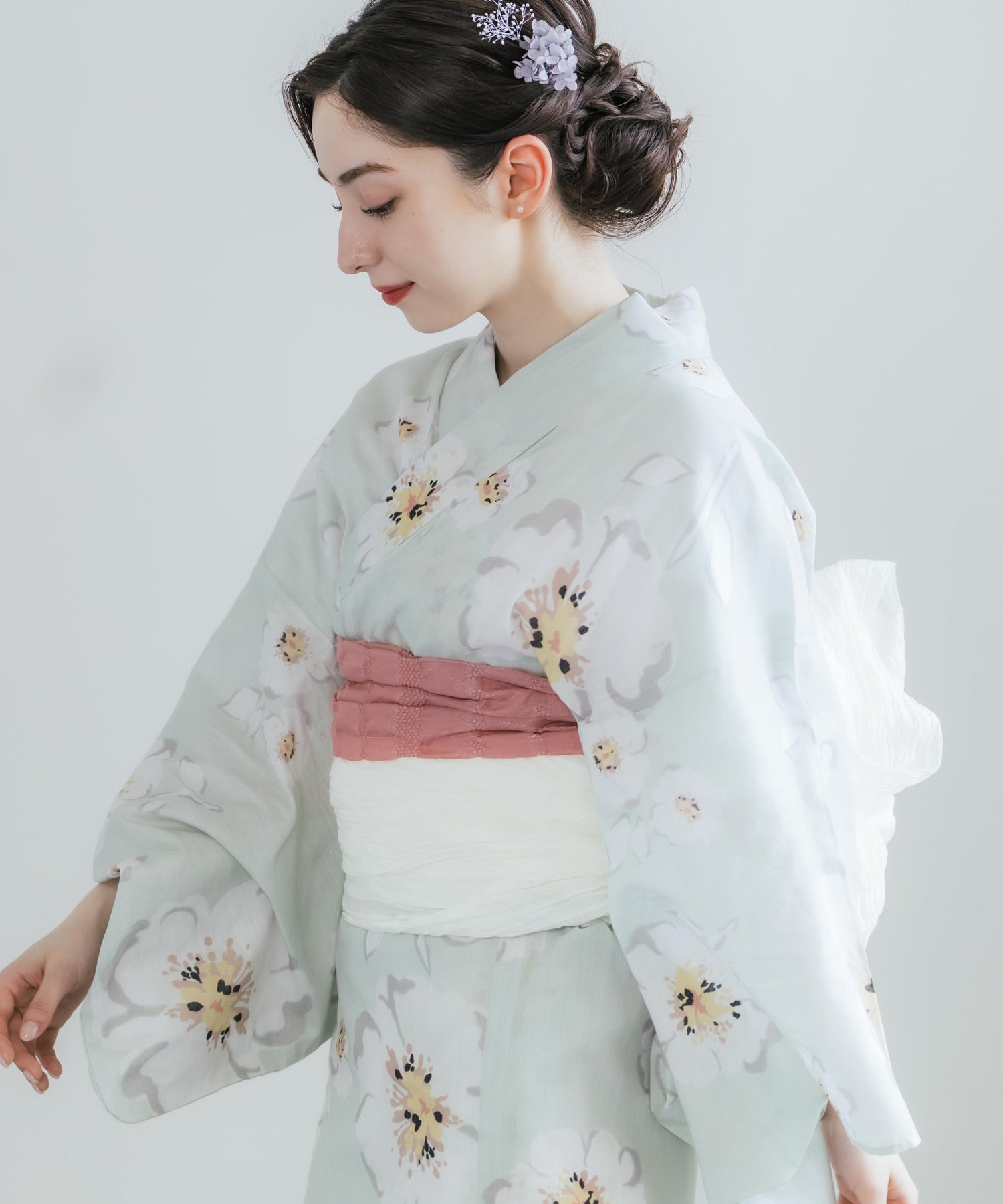 ロッキーモンロー Rocky Monroe 浴衣 2点セット レディース しわ兵児帯 和服 花柄 綿100% 女性用 大人 可愛い レトロ おしゃれ フリーサイズ 花火 夏祭り ゆかた 14697 (I) I