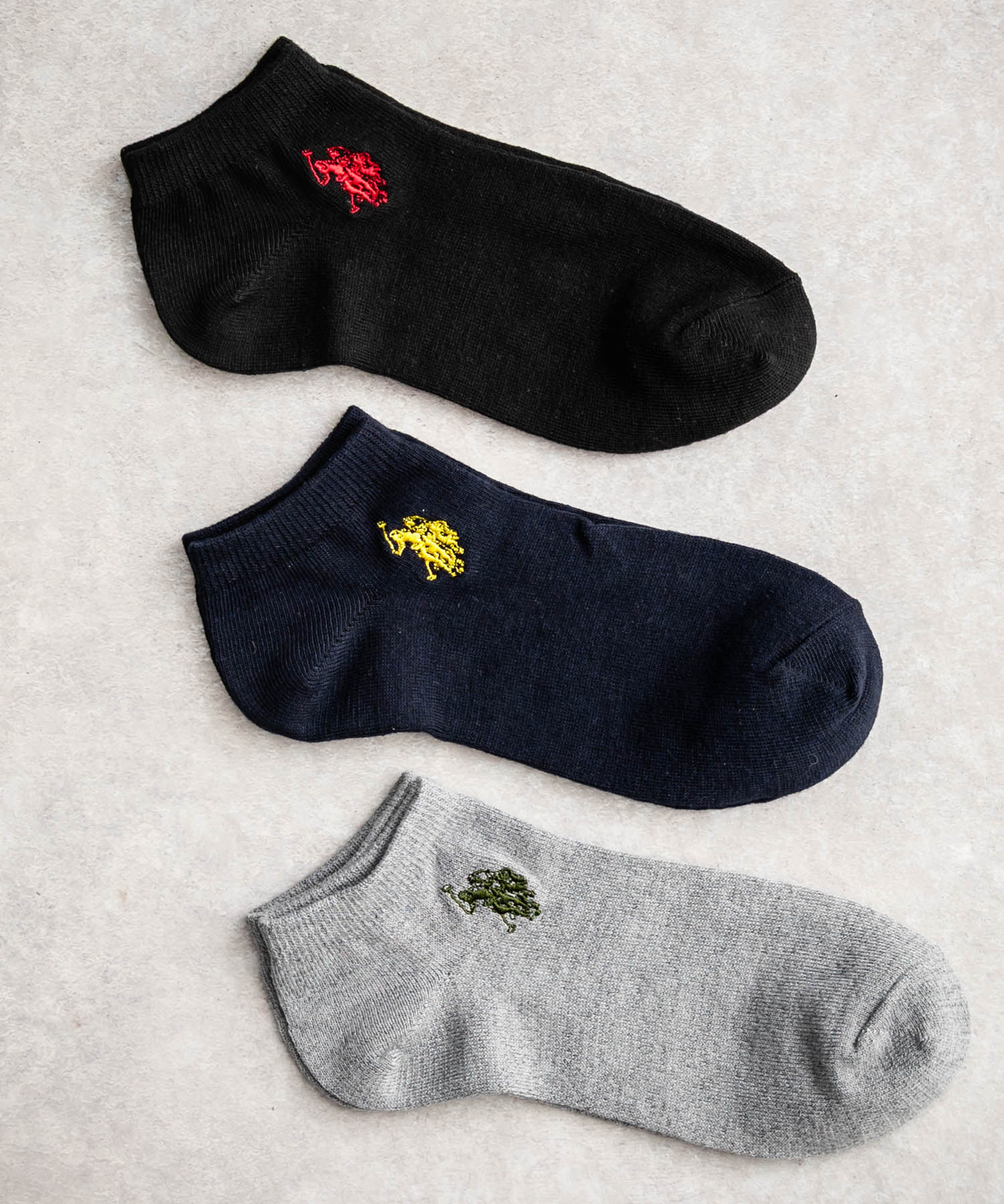 ロッキーモンロー Rocky Monroe スニーカーソックス 3足セット アソート レディース 靴下 アンクル丈 くるぶし ロゴ刺繍 ワンポイント 通学 U.S. POLO ASSN. 15070 (アソート) アソート