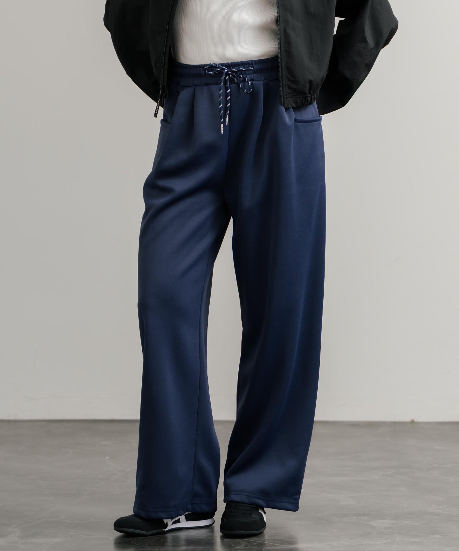 ロッキーモンロー Rocky Monroe スウェットパンツ イージー ワイド ルーズシルエット レディース ストレート 無地 ウエストゴム シンプル 韓国 Y2K スポーティー 部屋着 14918 (ネイビー) ネイビー