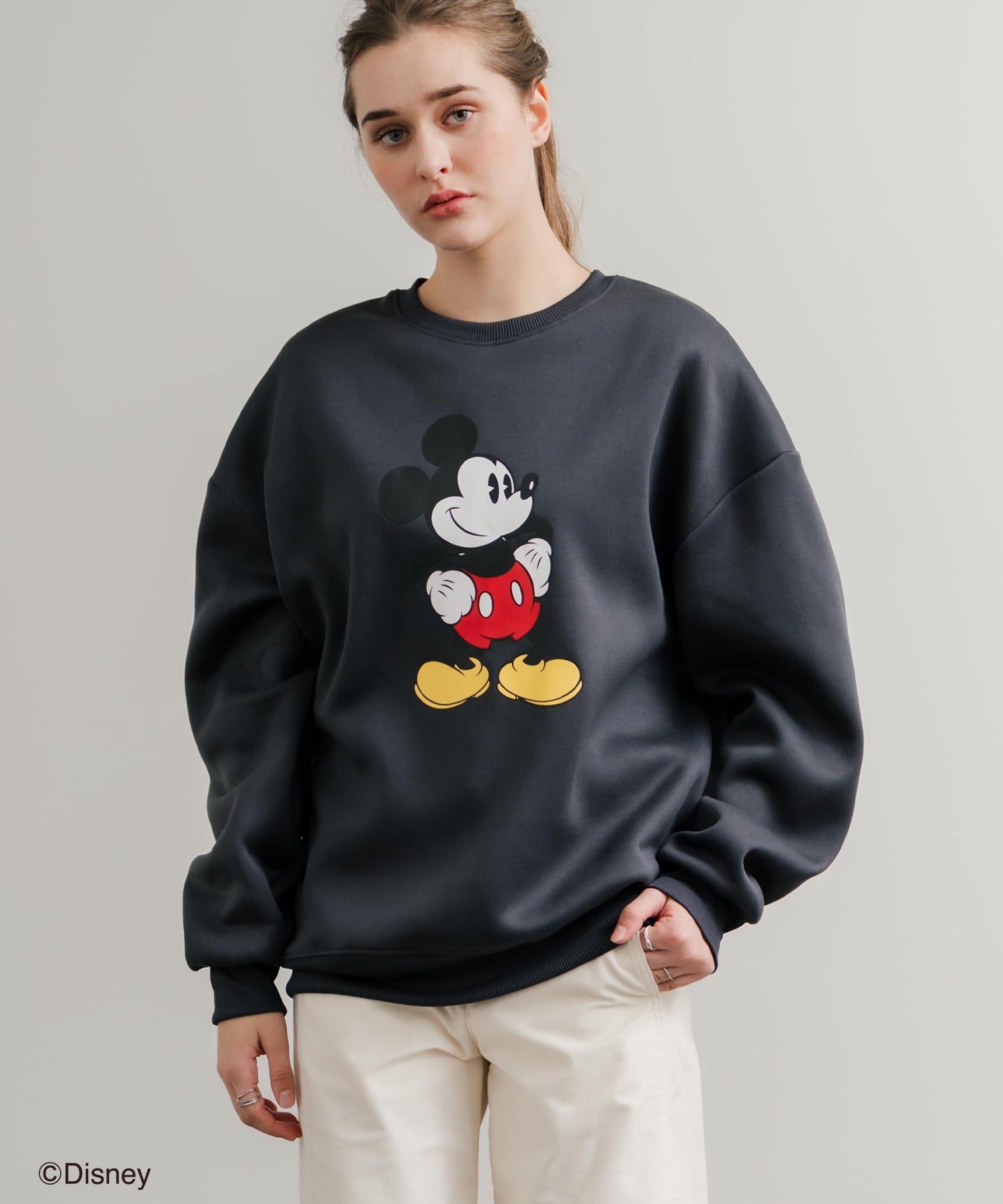 ロッキーモンロー Rocky Monroe DISNEY ディズニー ミッキーマウス スウェット トレーナー レディース メンズ 裏起毛 プリント キャラクター オーバーサイズ リラックス 14939 (A.チャコール) A.チャコール