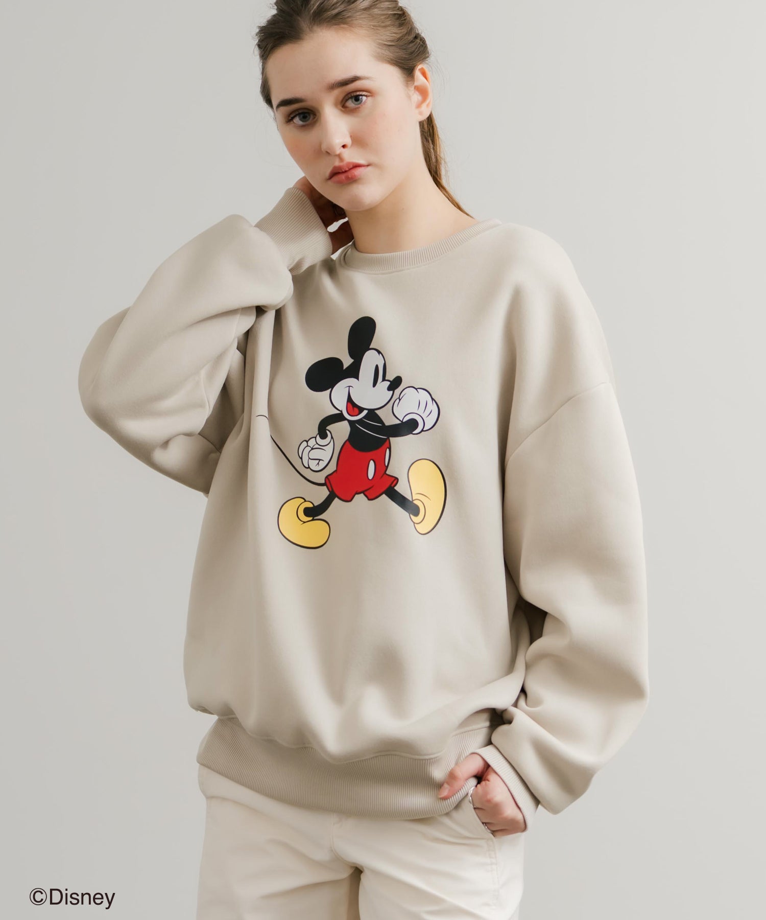 ロッキーモンロー Rocky Monroe DISNEY ディズニー ミッキーマウス スウェット トレーナー レディース メンズ 裏起毛 プリント キャラクター オーバーサイズ リラックス 14939 (B.G/ベージュ) B.G/ベージュ