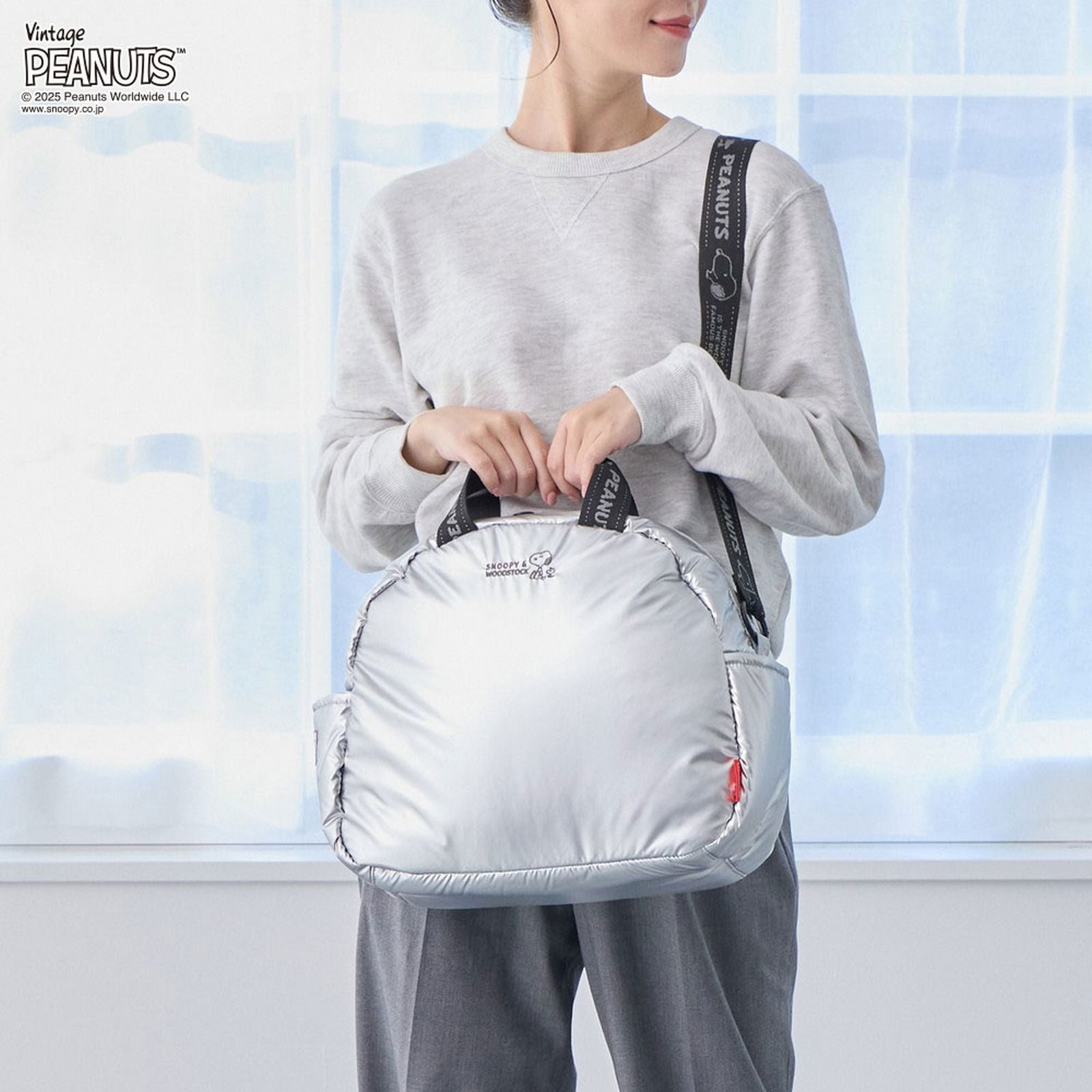 ルートート ROOTOTE トートバッグ レディース スヌーピー ショルダー付 小さめ ボストン ふわふわ 2Way 刺繍 IP ミディアム パデット ピーナッツ-0S 8454 (04 マットベージュ) 04 マットベージュ