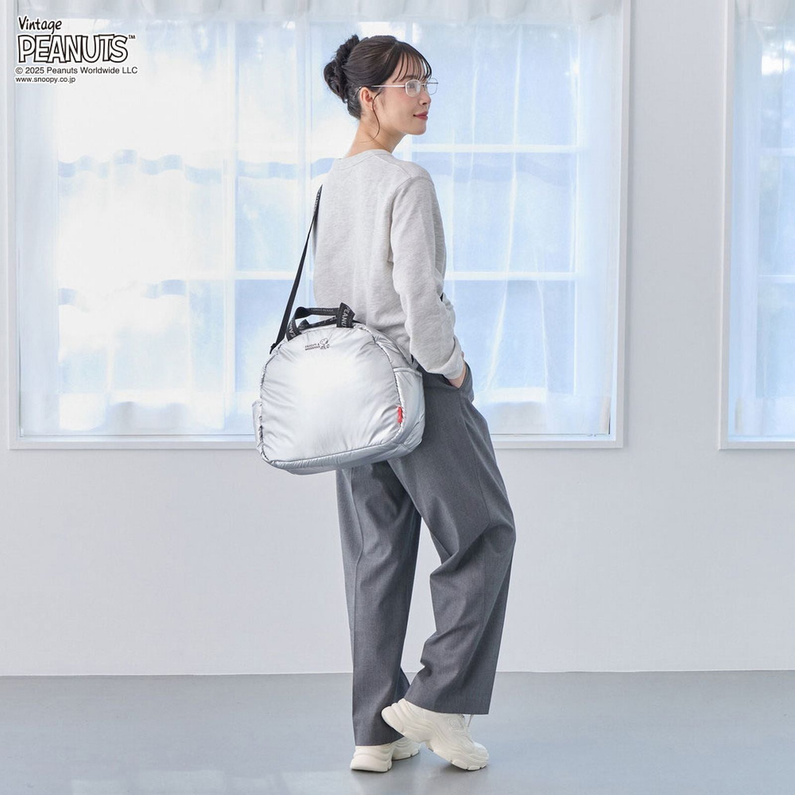 ルートート ROOTOTE トートバッグ レディース スヌーピー ショルダー付 小さめ ボストン ふわふわ 2Way 刺繍 IP ミディアム パデット ピーナッツ-0S 8454 (04 マットベージュ) 04 マットベージュ