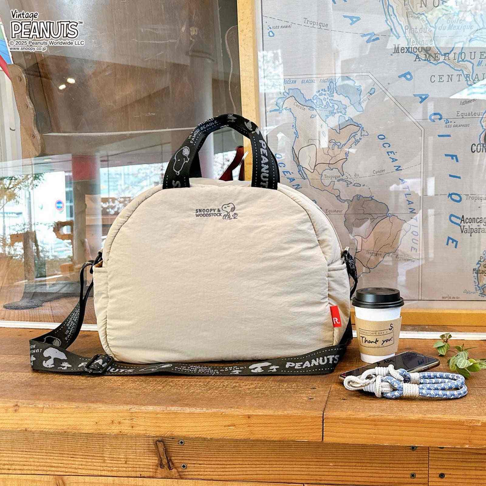 ルートート ROOTOTE トートバッグ レディース スヌーピー ショルダー付 小さめ ボストン ふわふわ 2Way 刺繍 IP ミディアム パデット ピーナッツ-0S 8454 (04 マットベージュ) 04 マットベージュ