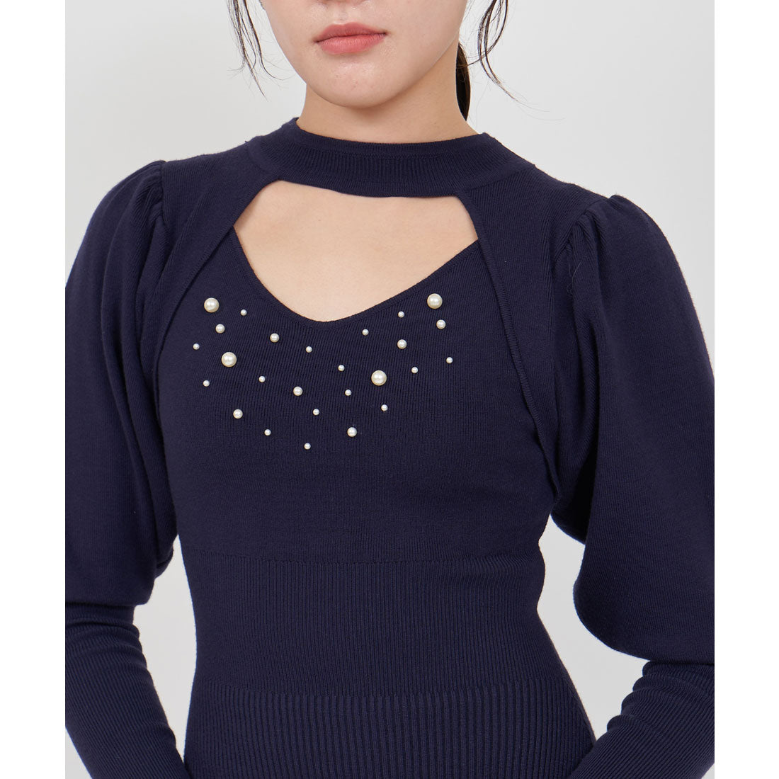 ロイヤルパーティー ROYAL PARTY パール付ニットタイトワンピース (ブラック) ブラック