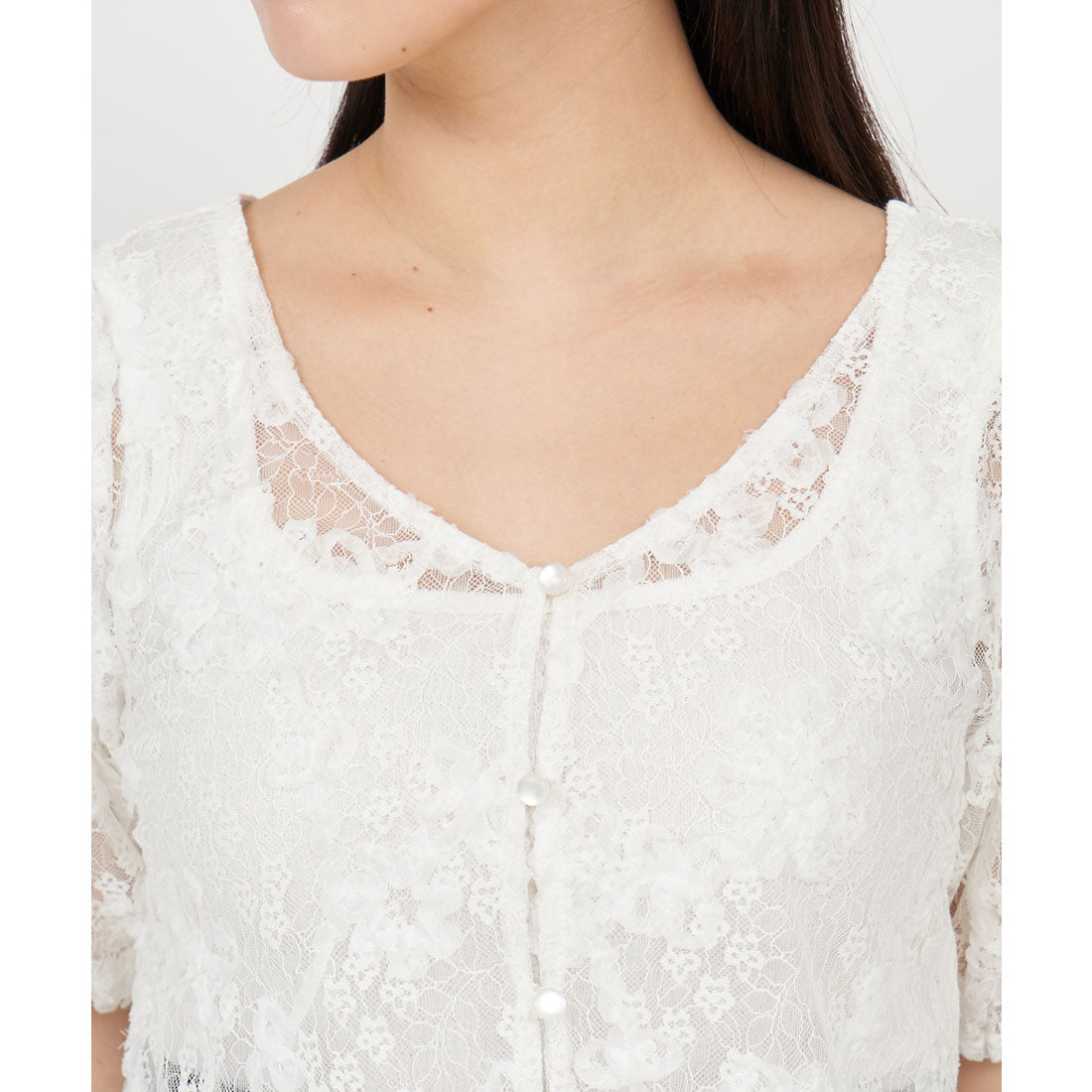 ロイヤルパーティー ROYAL PARTY 3Dレースブラウスアンサンブル (オフホワイト) オフホワイト