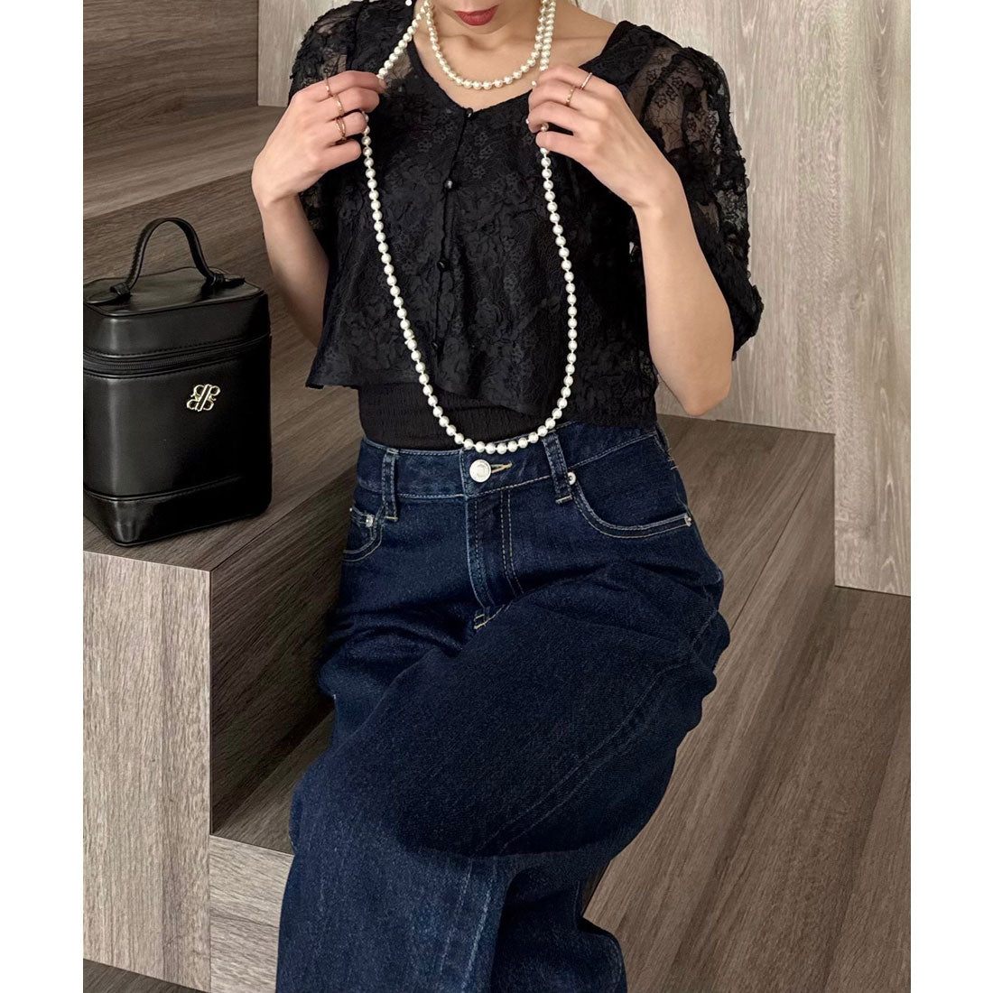 ロイヤルパーティー ROYAL PARTY 3Dレースブラウスアンサンブル (ブラック) ブラック