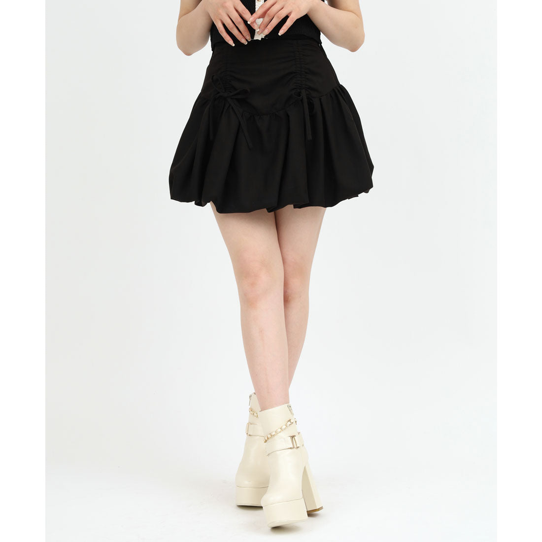 ロイヤルパーティー ROYAL PARTY ドロストリボンバルーンミニスカート (ブラック) ブラック