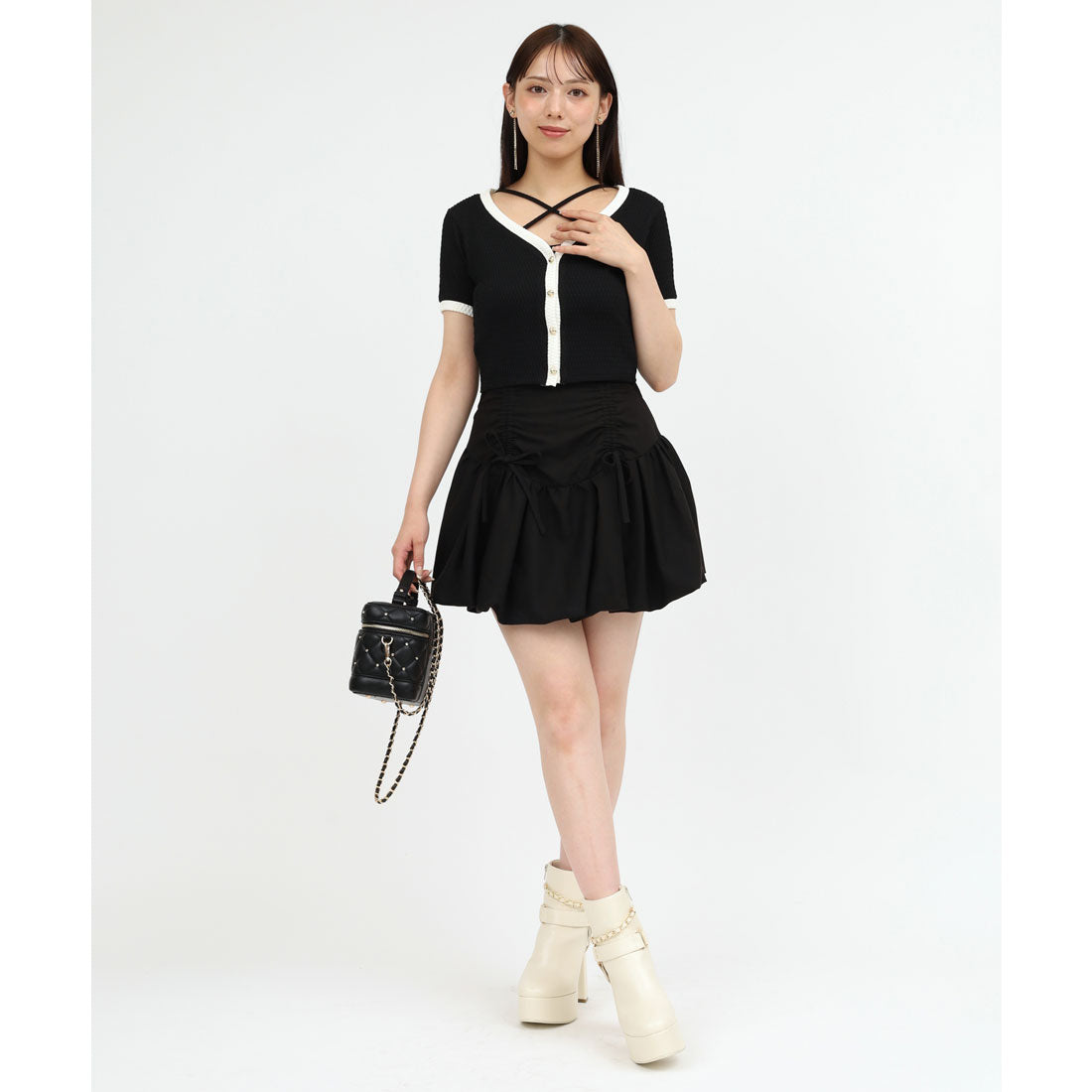 ロイヤルパーティー ROYAL PARTY ドロストリボンバルーンミニスカート (ブラック) ブラック