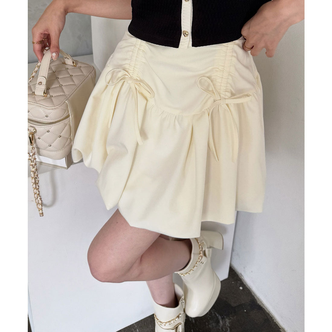 ロイヤルパーティー ROYAL PARTY ドロストリボンバルーンミニスカート (オフホワイト) オフホワイト