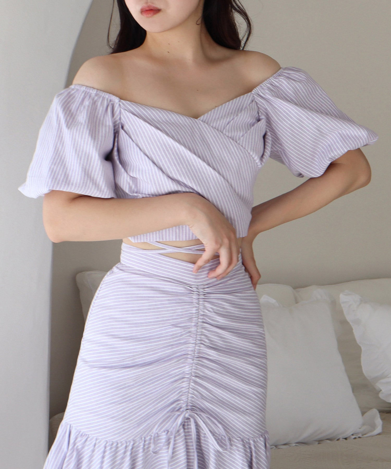 ロイヤルパーティー ROYAL PARTY ウエストクロスタックカシュクールトップス (パープル) パープル