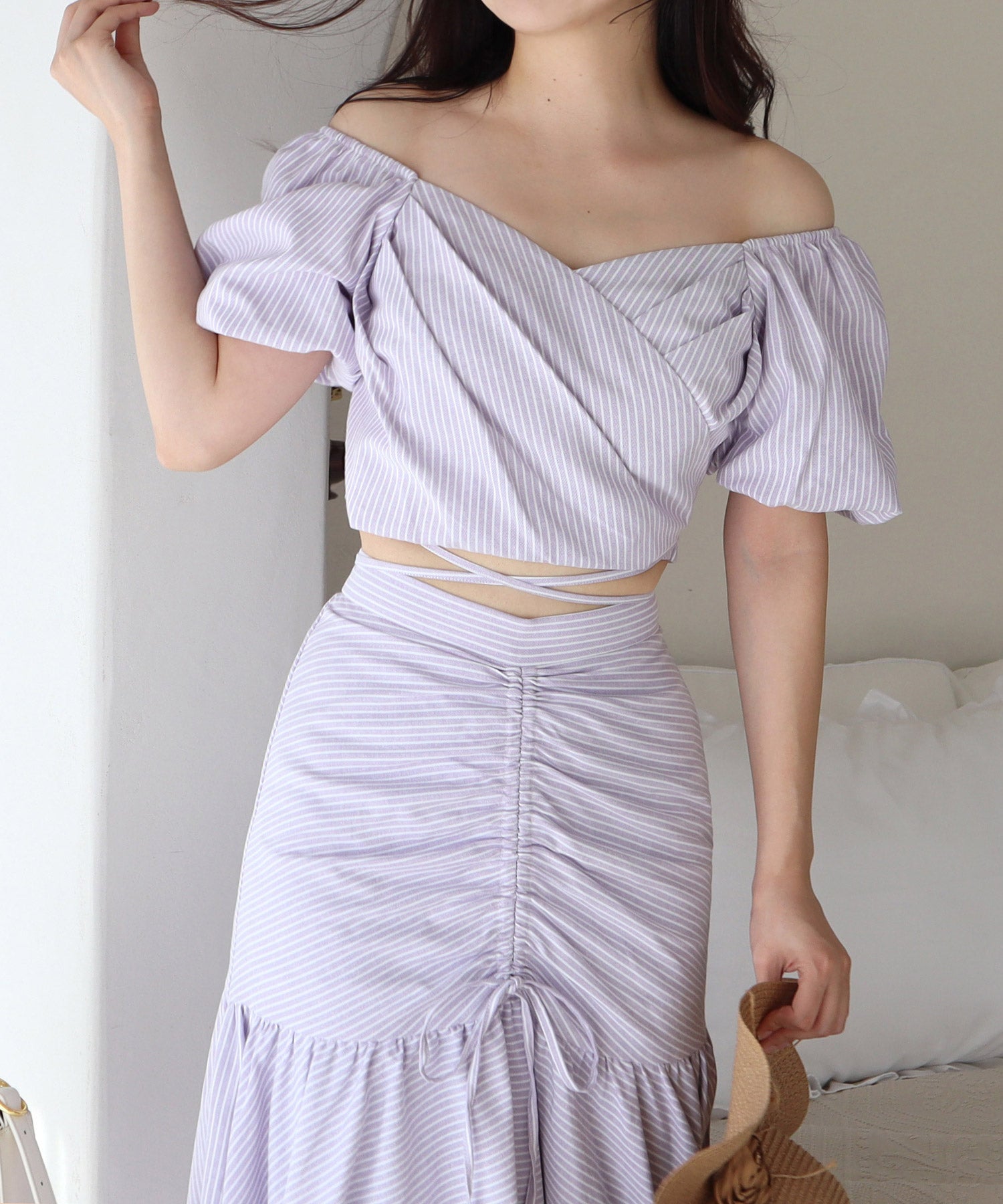 ロイヤルパーティー ROYAL PARTY ウエストクロスタックカシュクールトップス (パープル) パープル