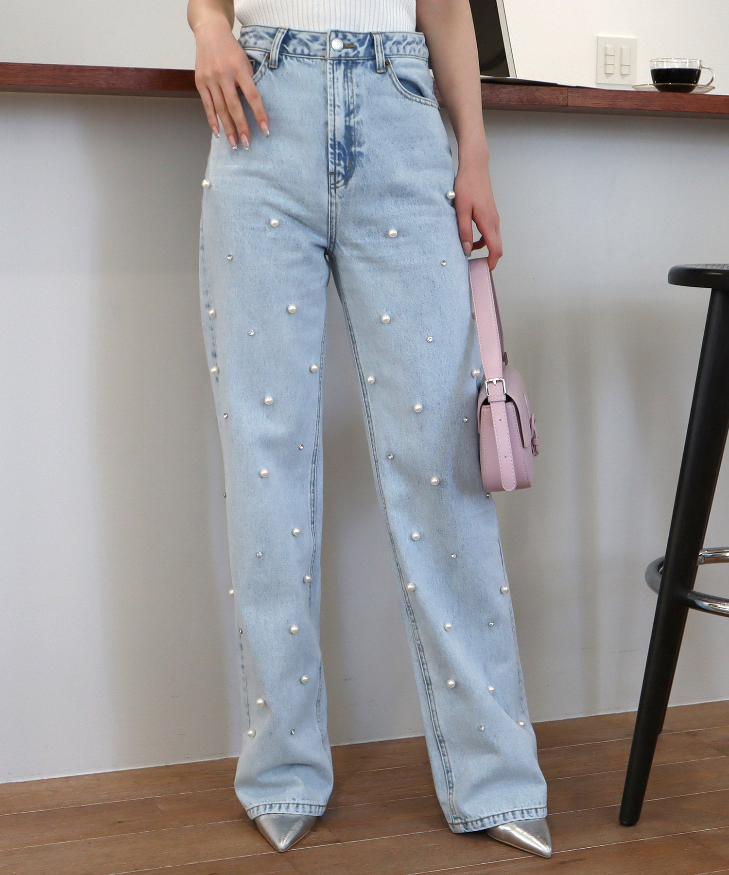 ロイヤルパーティー ROYAL PARTY デザインデニムパンツ,ブリーチ