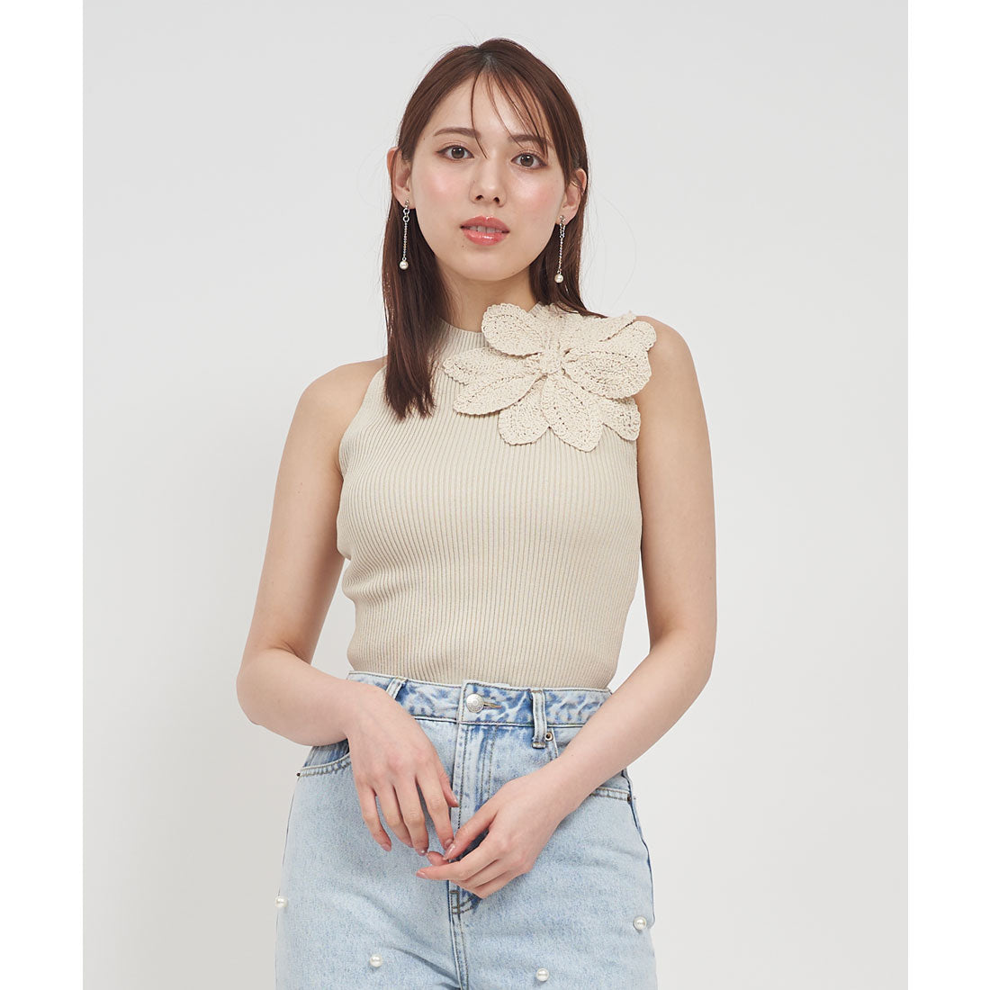 ロイヤルパーティー ROYAL PARTY かぎ針コサージュアメスリトップス