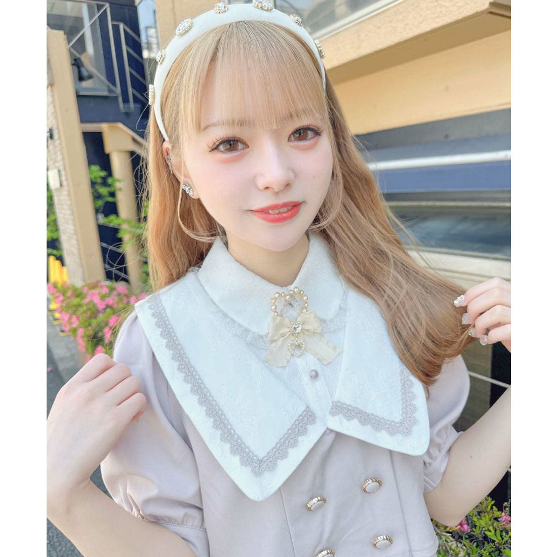 ロジータ ROJITA 推しカラーリボン付ハートパールブローチ,アイボリー