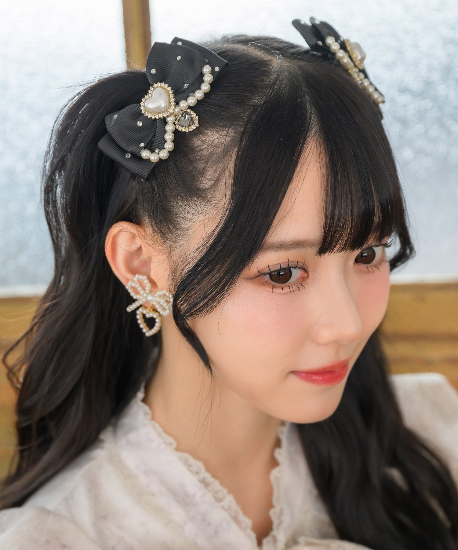 ROJITA Pearl-Embellished Bow Clip SET