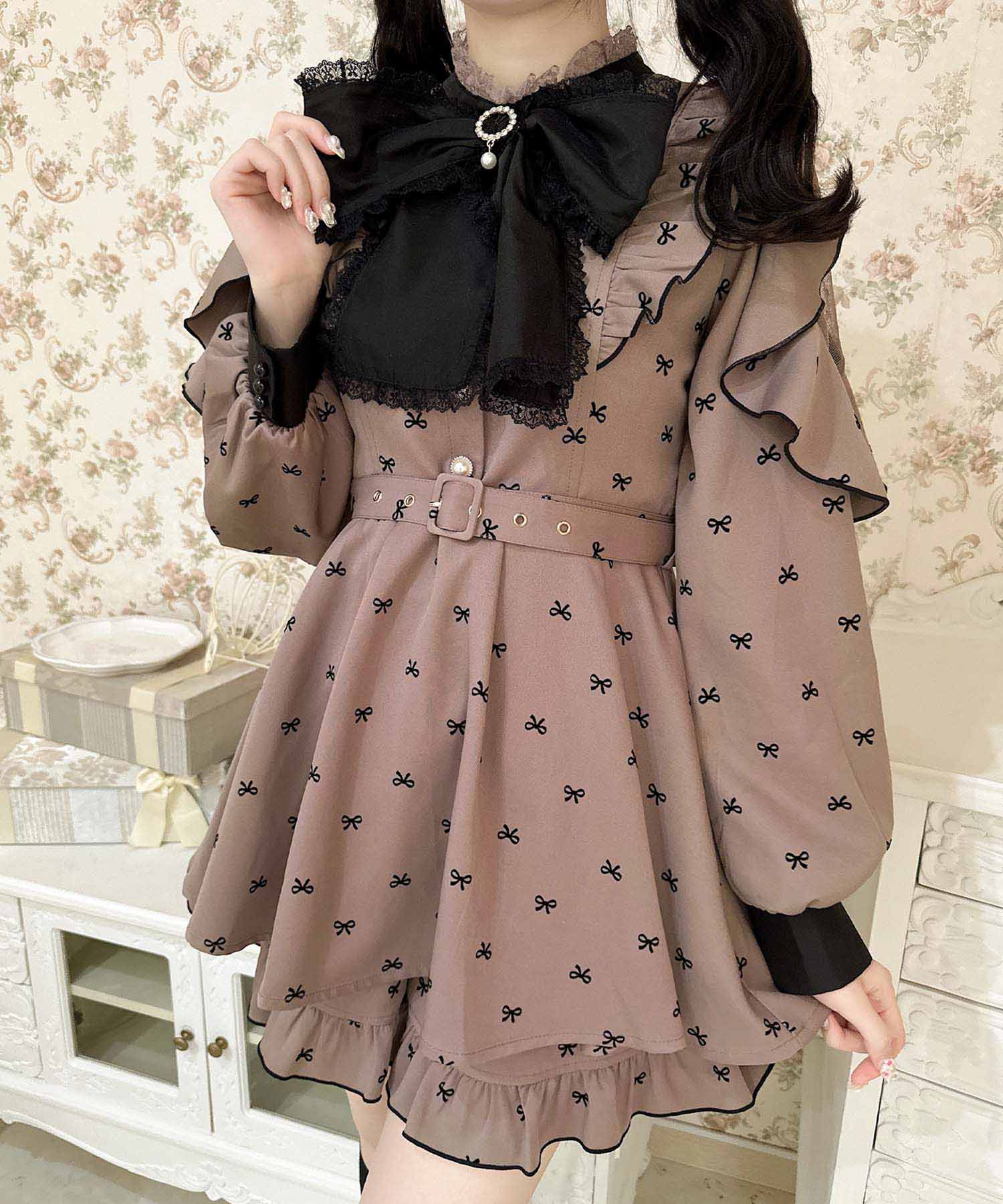 ロジータ ROJITA リボン柄セットアップ (ピンクブラウン) ピンクブラウン