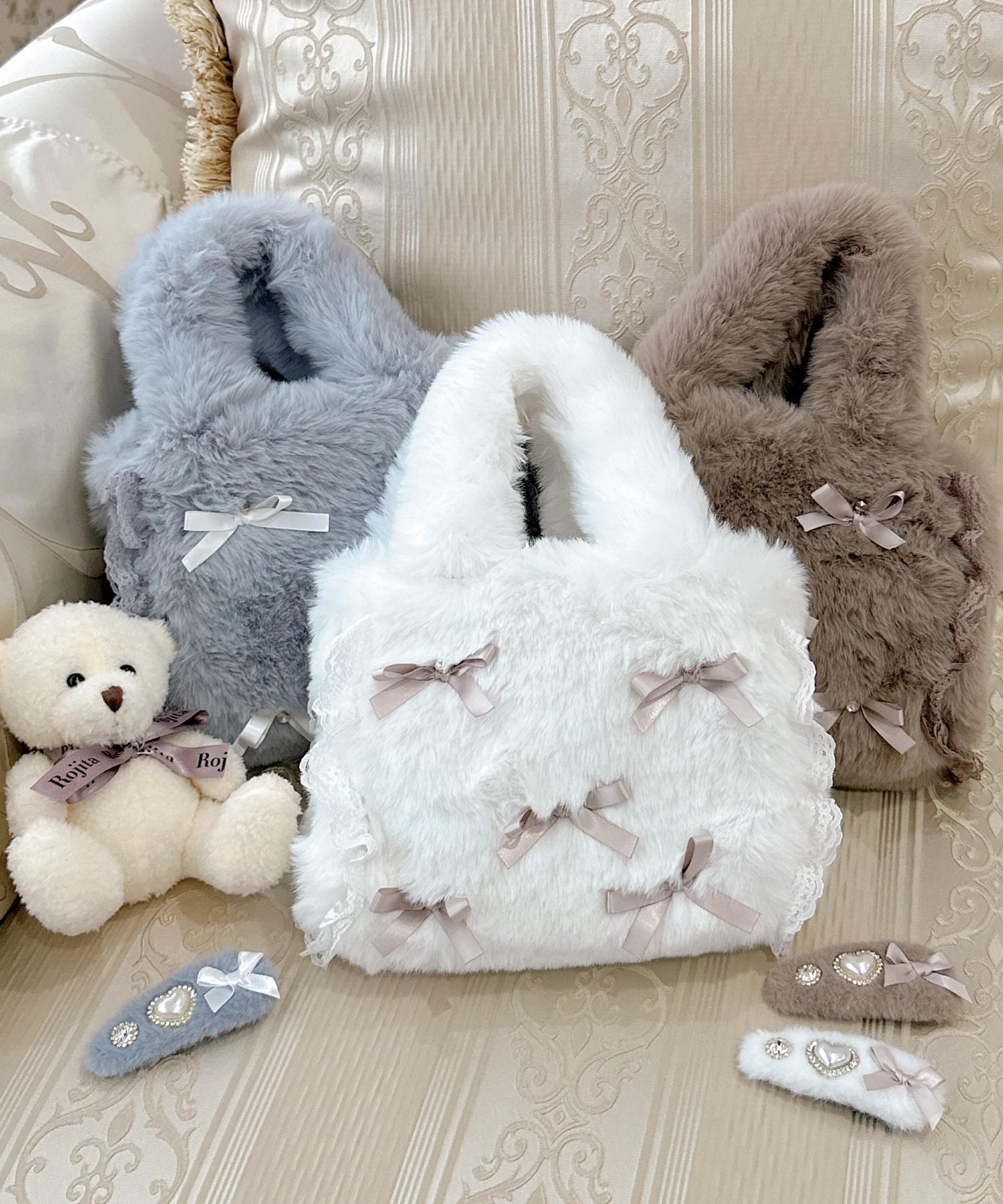 ロジータ ROJITA リボン付ふわふわファーバック (ベージュ) ベージュ