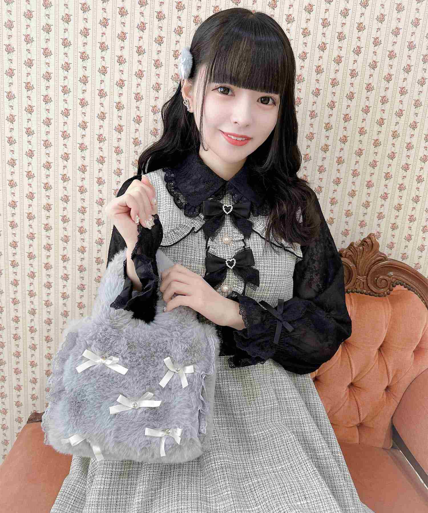 ROJITA 蓬鬆毛皮包帶絲帶