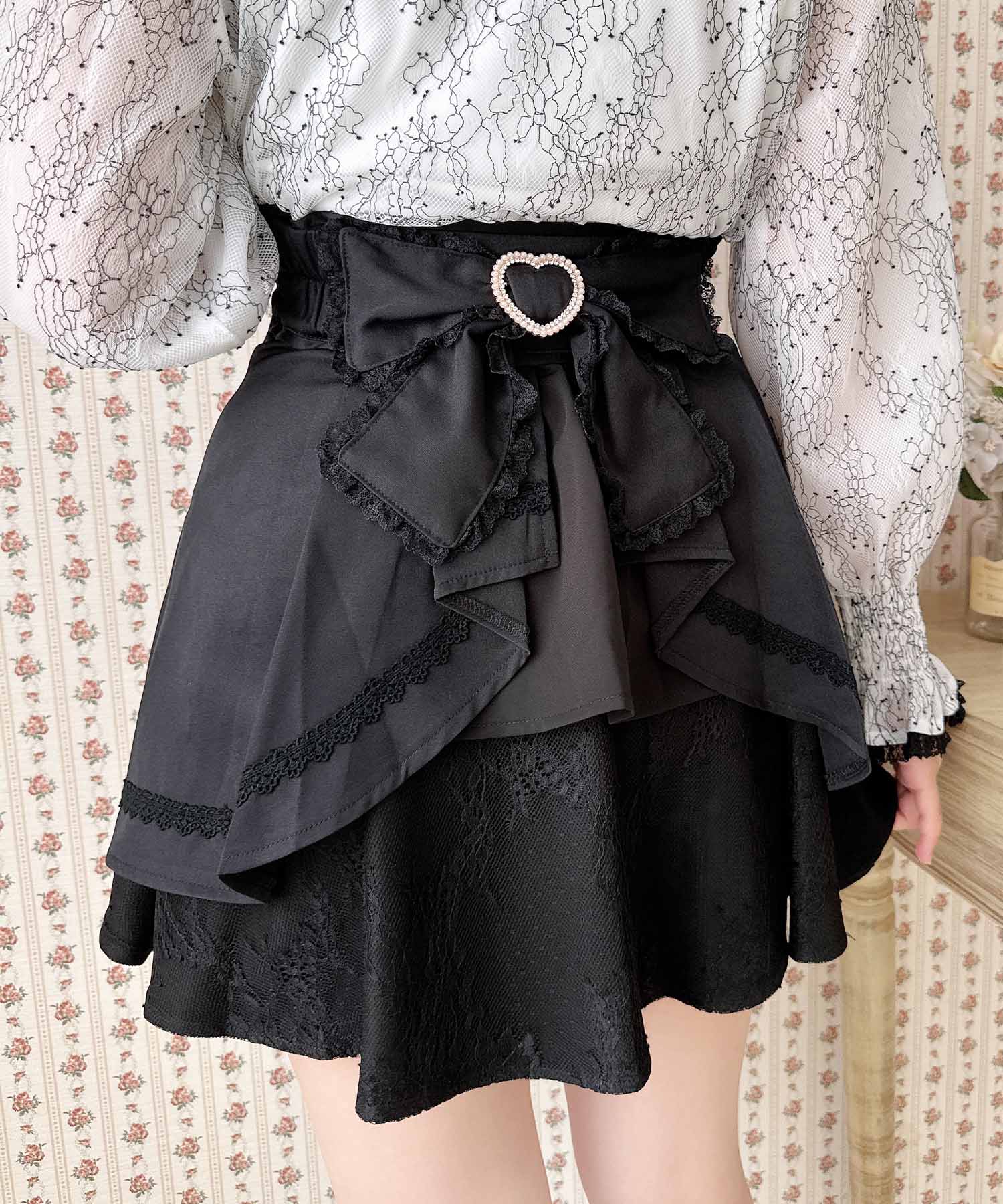 ロジータ ROJITA バックリボンデザインボリュームスカート,ブラック