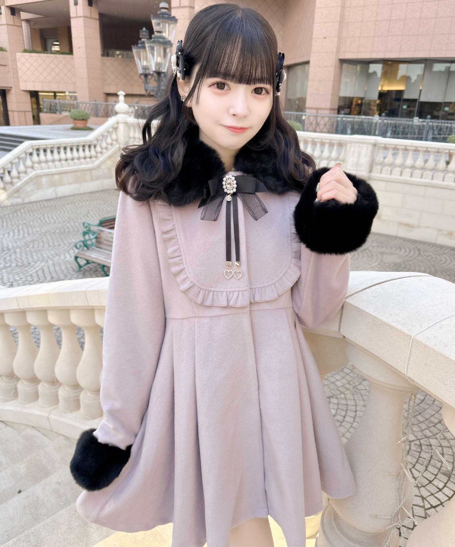 ロジータ ROJITA ブローチ付ドーリーコート (ピンク) ピンク