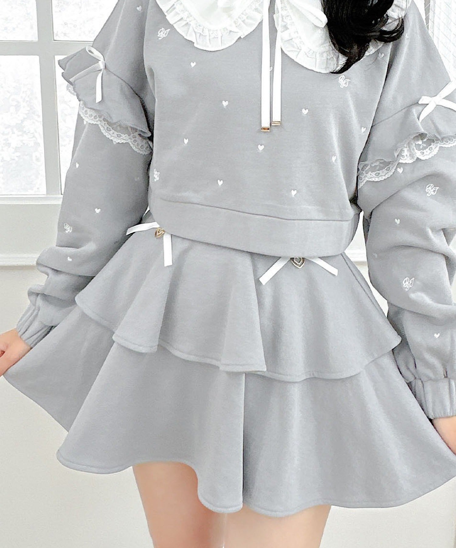 ロジータ ROJITA 裏毛ティアードレースアップスカート (グレー) グレー