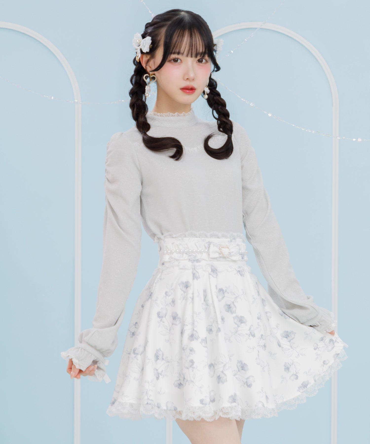 ROJITA ROJITA Floral Pattern Pearl Design Skirt