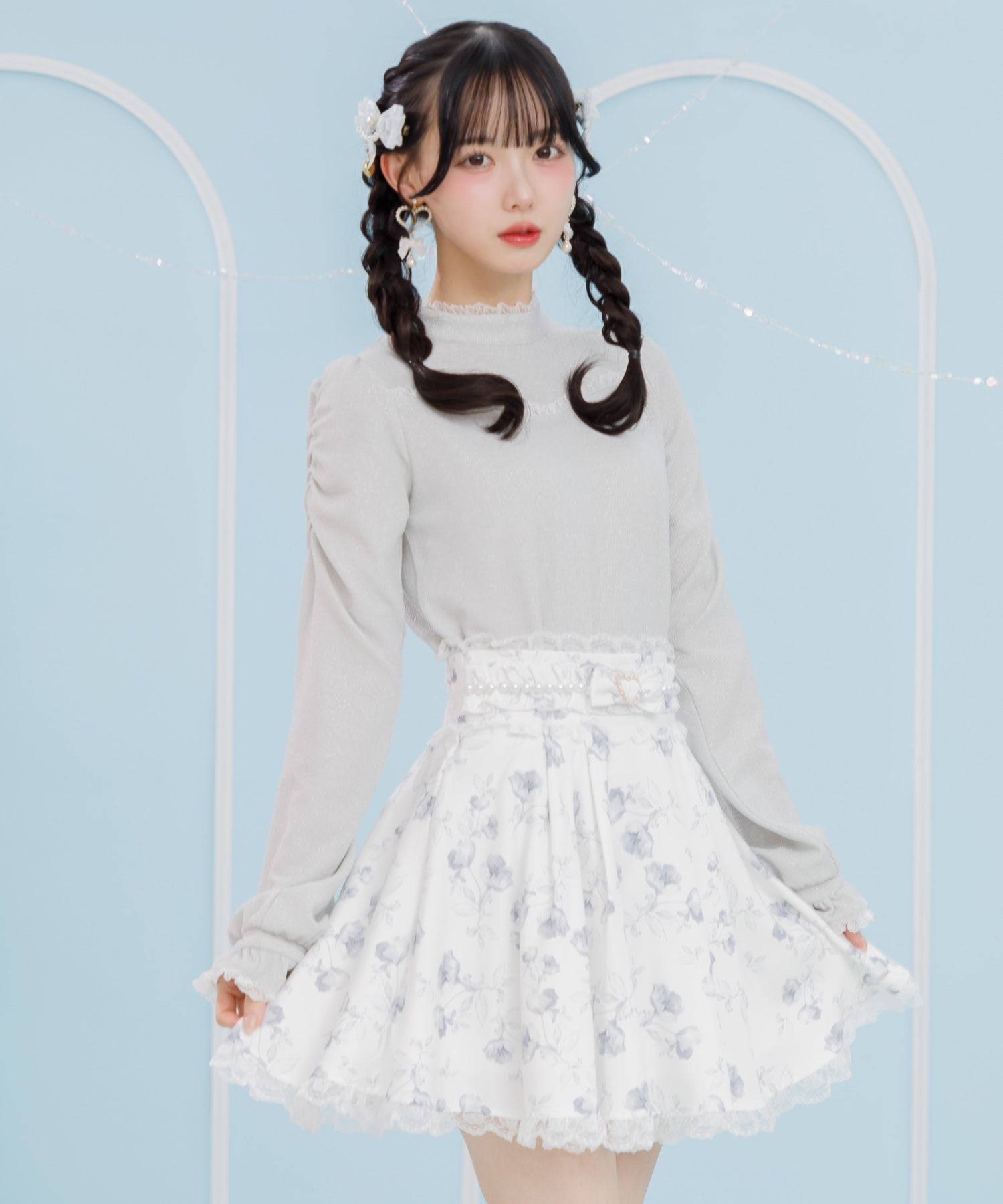 ROJITA ROJITA Floral Pattern Pearl Design Skirt